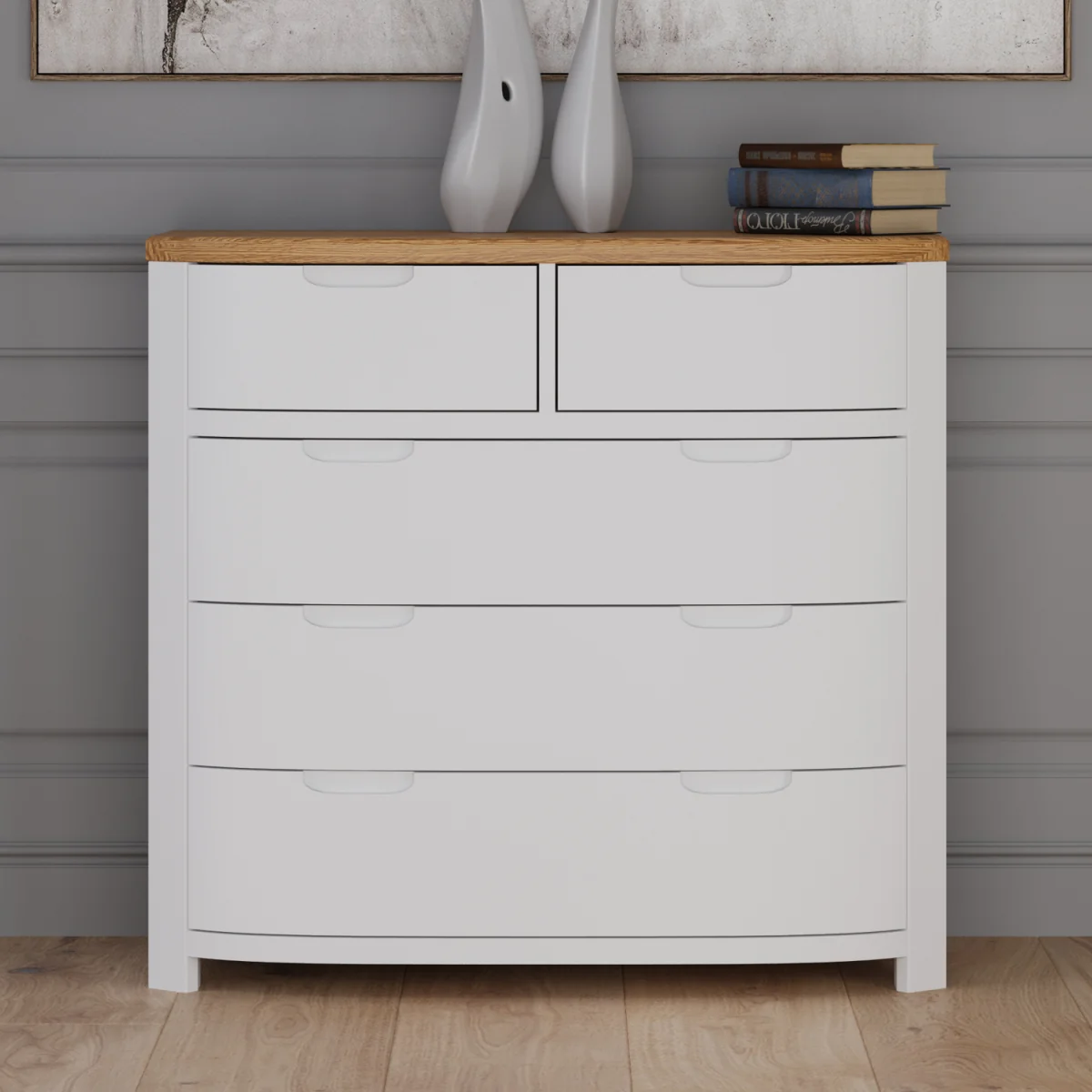 Bradwell Oak and Signal White Painted 2 Over 3 Chest of Drawers – image 1