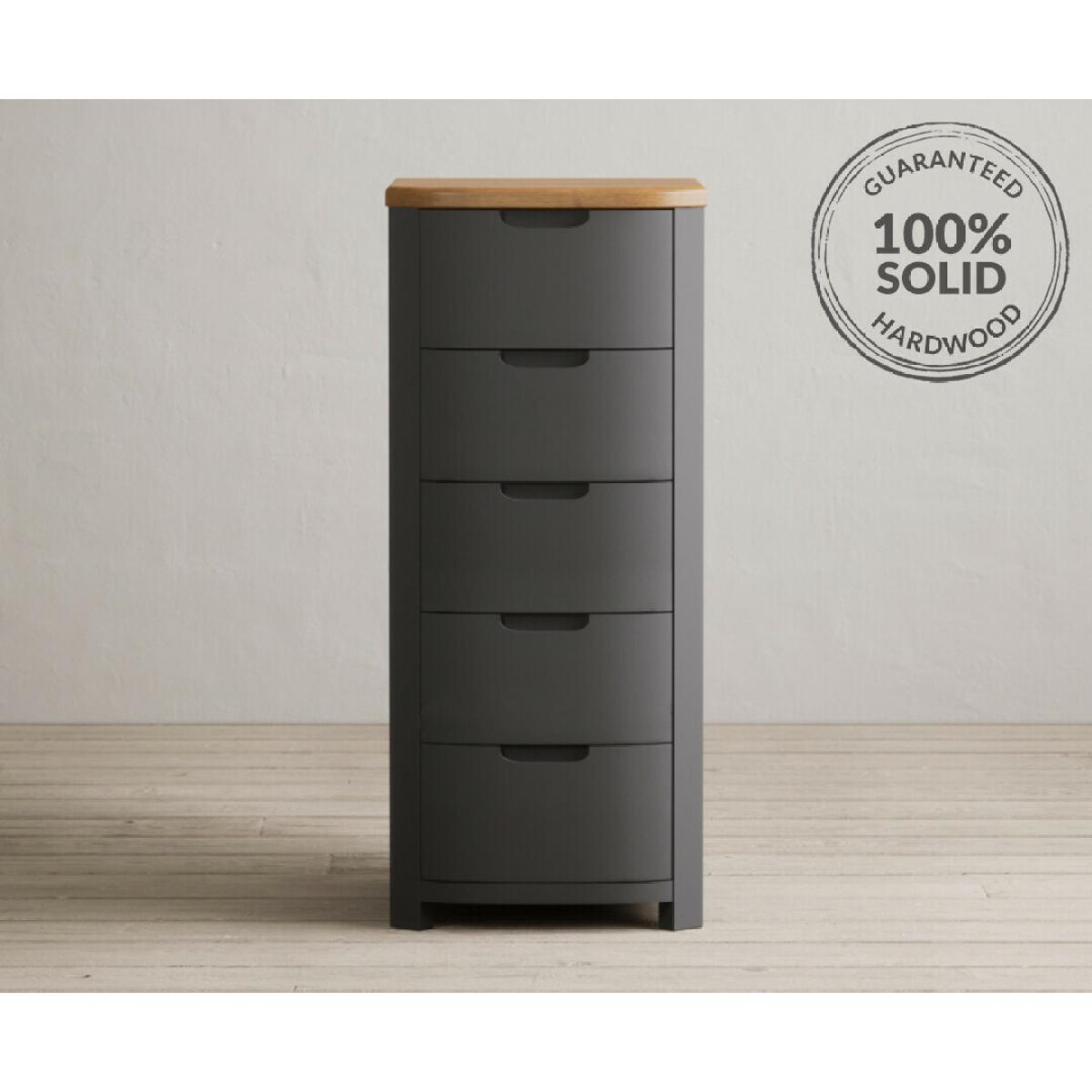 Bradwell Oak and Charcoal Grey Painted 5 Drawer Tallboy – image 2