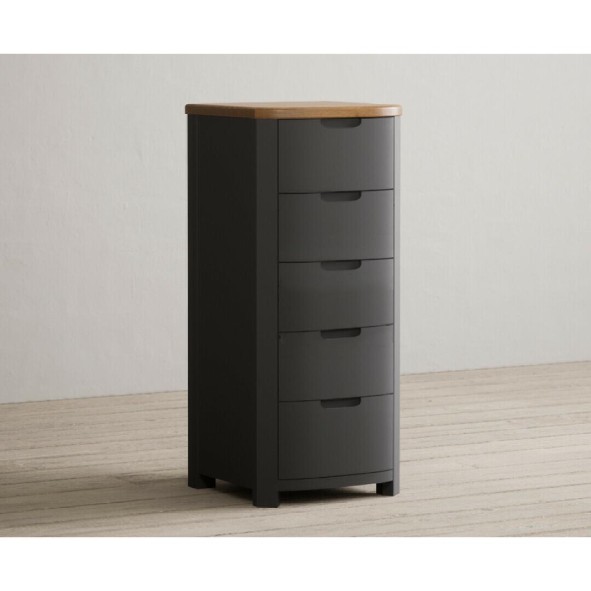 Bradwell Oak and Charcoal Grey Painted 5 Drawer Tallboy – image 3