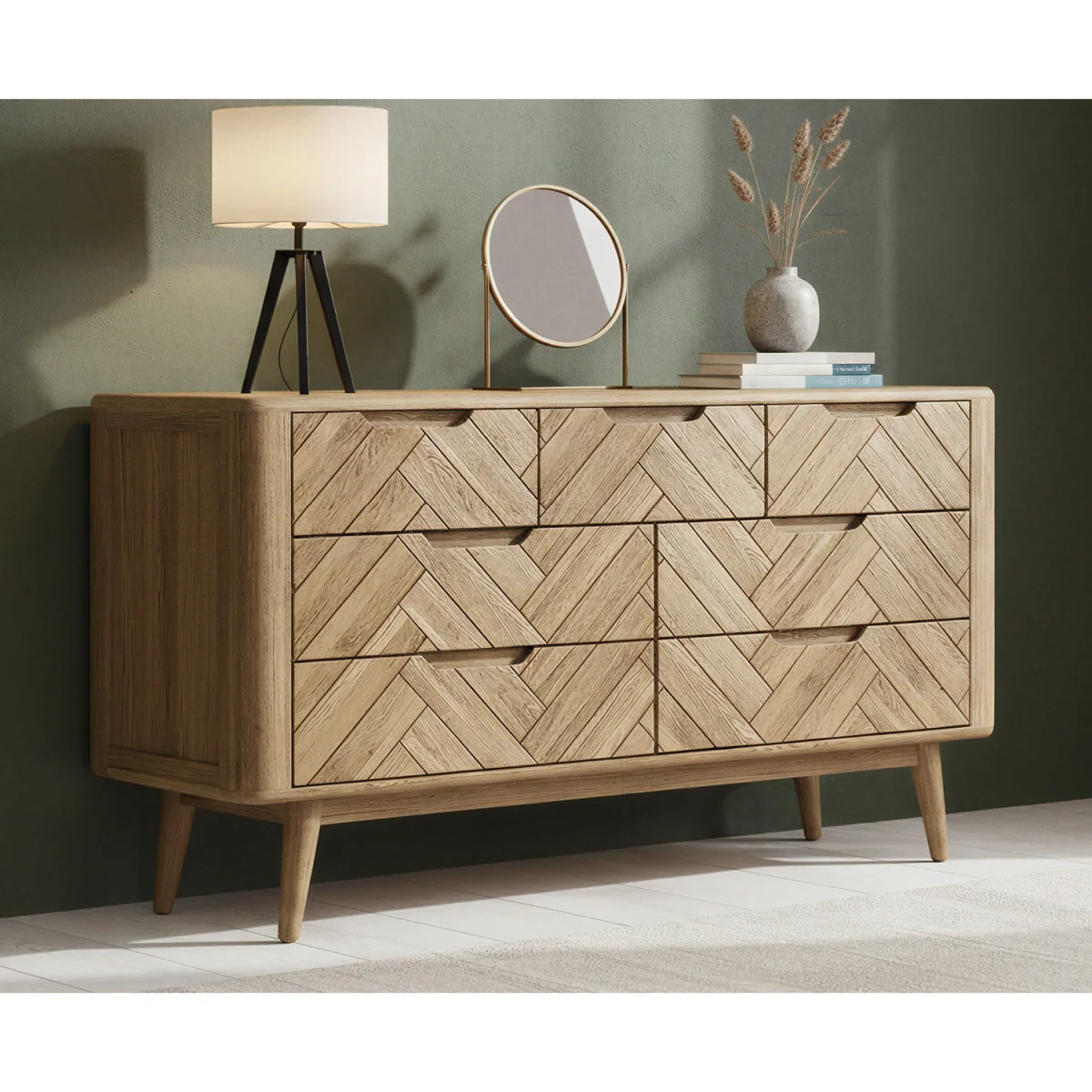 Parven Solid Oak 3 Over 4 Wide Chest Of Drawers – image 3