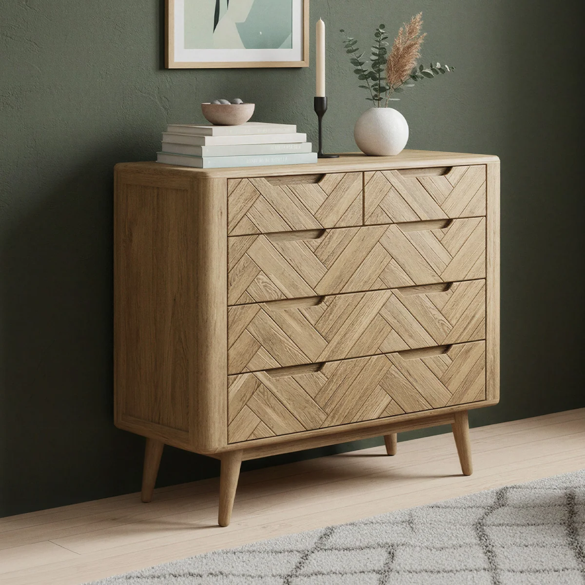 Parven Solid Oak 2 Over 3 Chest of Drawers – image 2