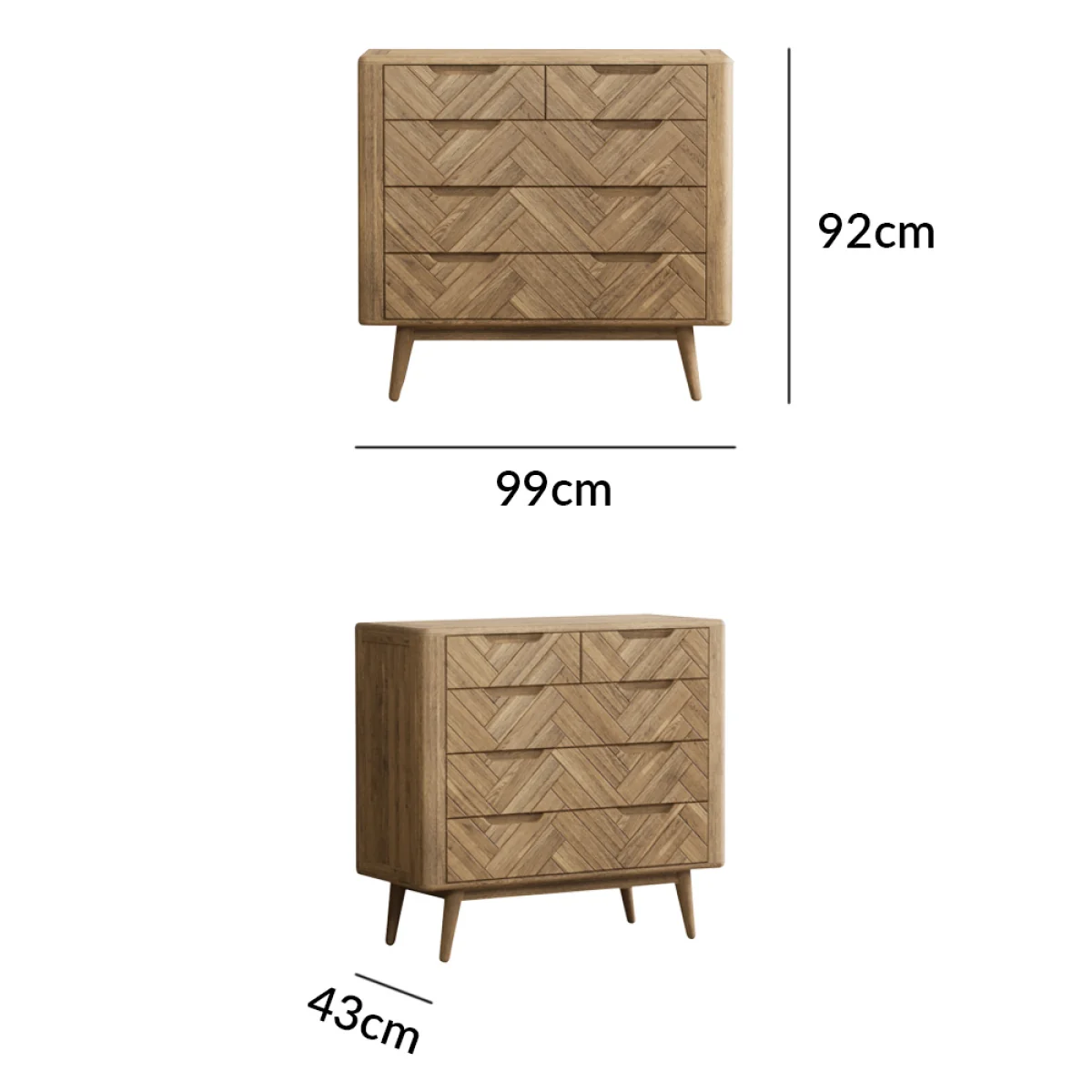 Parven Solid Oak 2 Over 3 Chest of Drawers – image 11