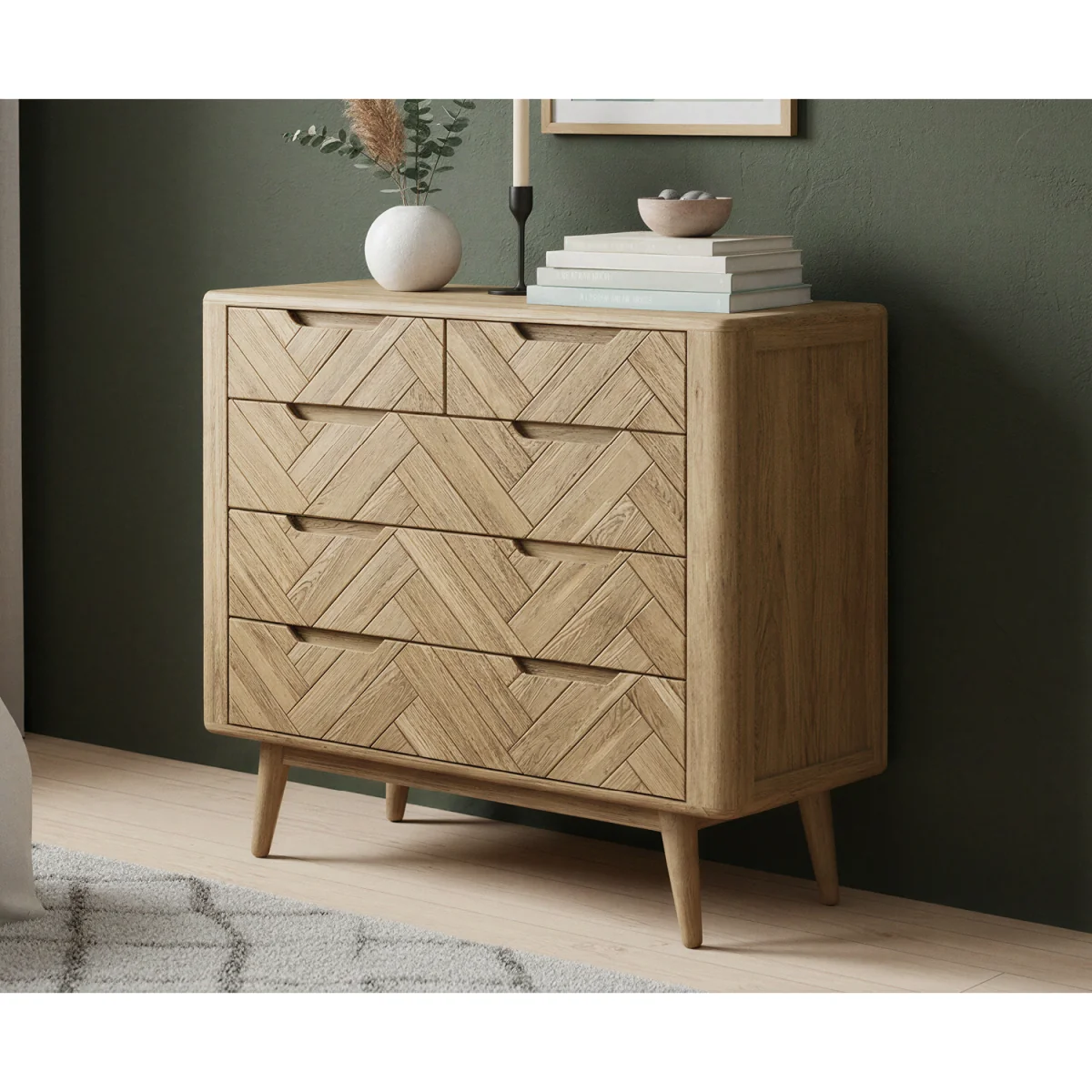 Parven Solid Oak 2 Over 3 Chest of Drawers – image 3