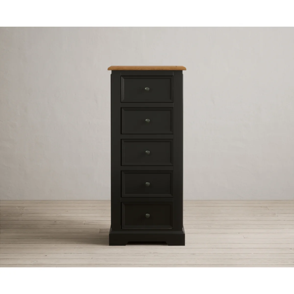 Charlton Oak and Black Painted 5 Drawer Tallboy – image 4