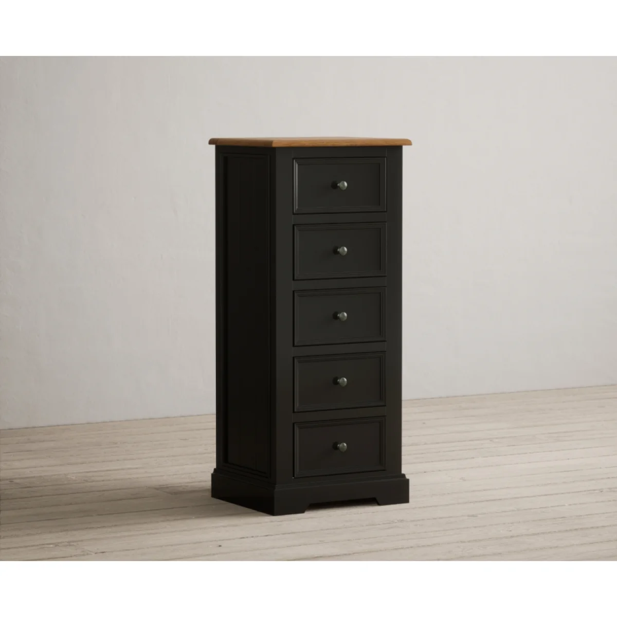 Charlton Oak and Black Painted 5 Drawer Tallboy – image 5