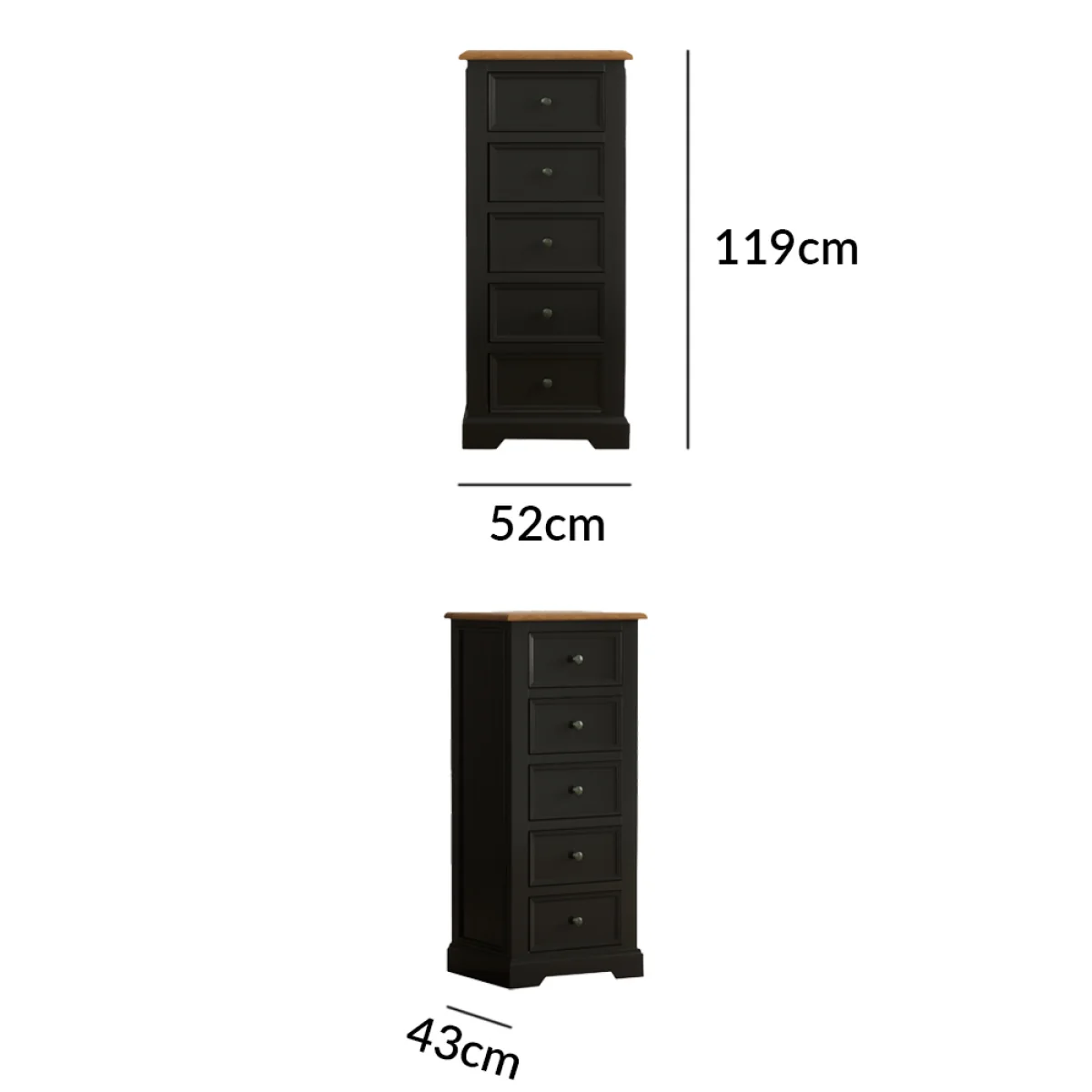 Charlton Oak and Black Painted 5 Drawer Tallboy – image 8