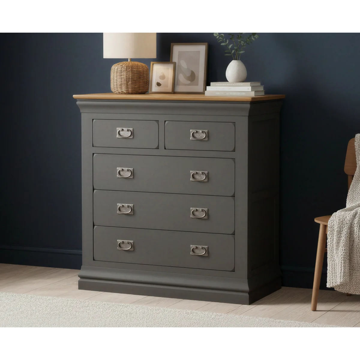 Charwood Oak and Charcoal Painted 2 Over 3 Chest of Drawers – image 2