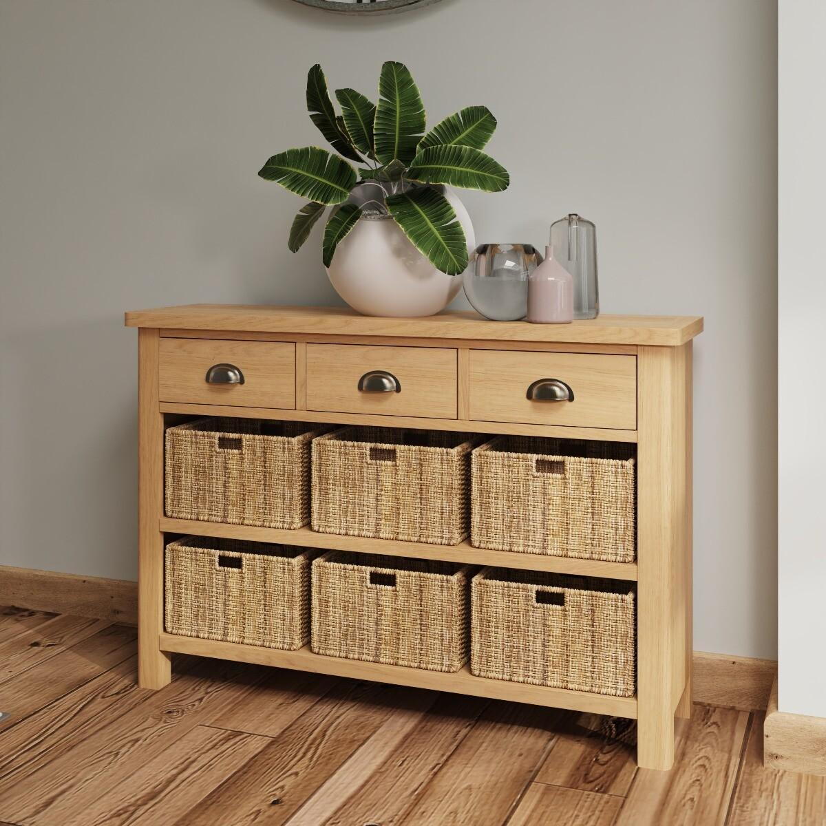 Noah Oak 3 Drawer 6 Basket Unit – image 1