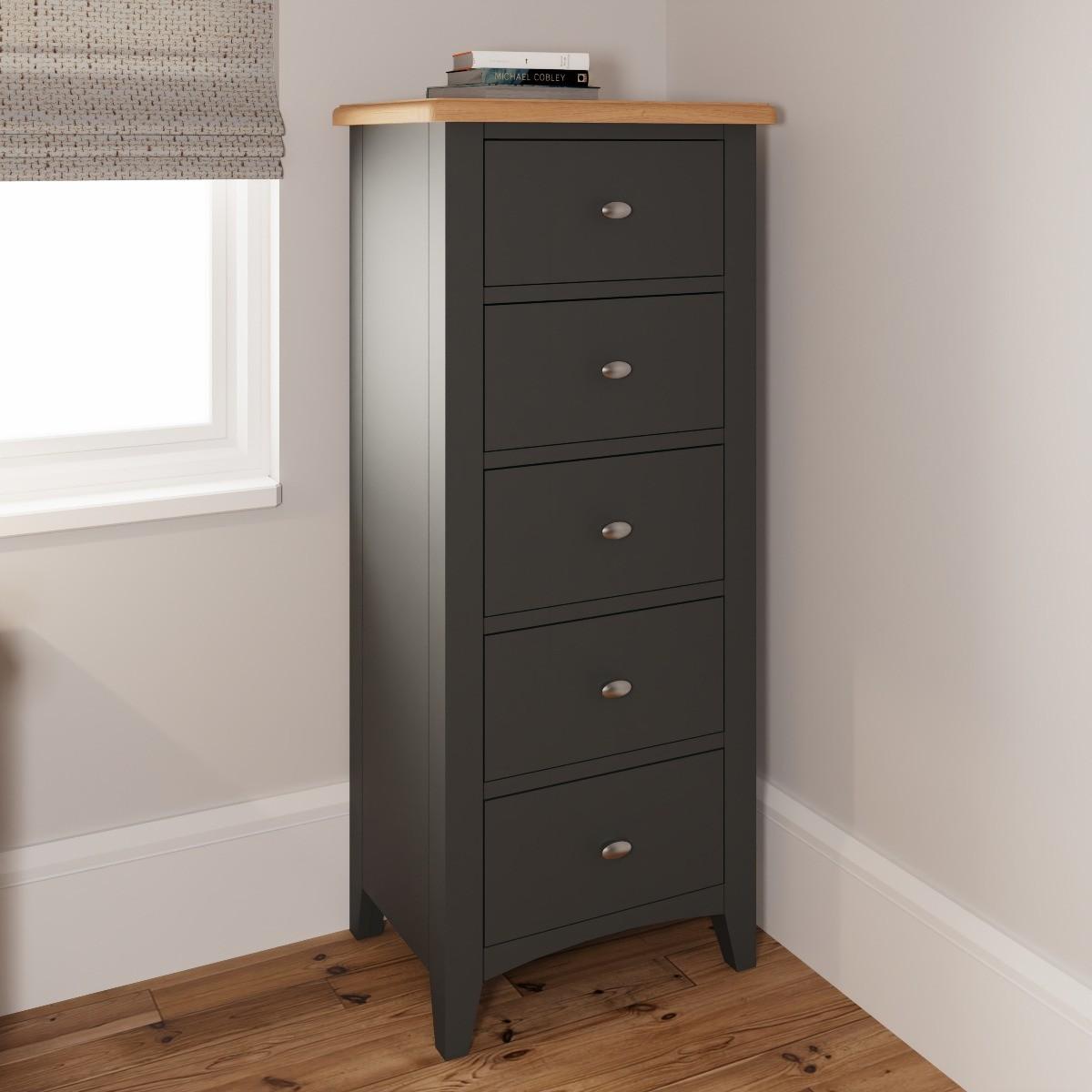 Arlia Oak and Grey 5 Drawer Narrow Chest – image 2