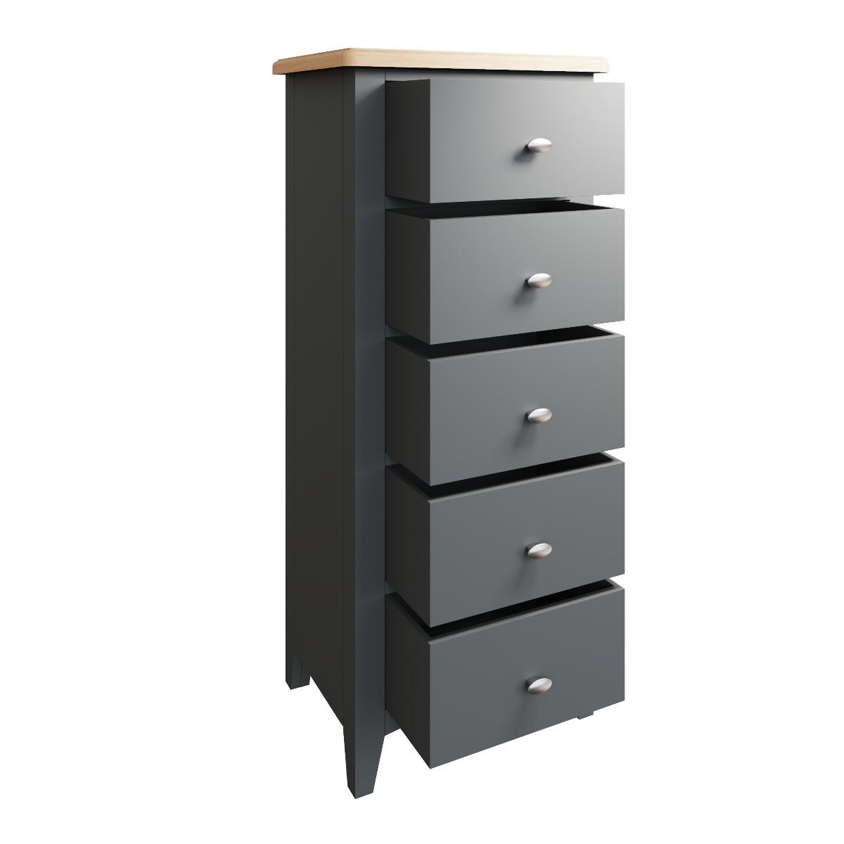 Arlia Oak and Grey 5 Drawer Narrow Chest – image 4