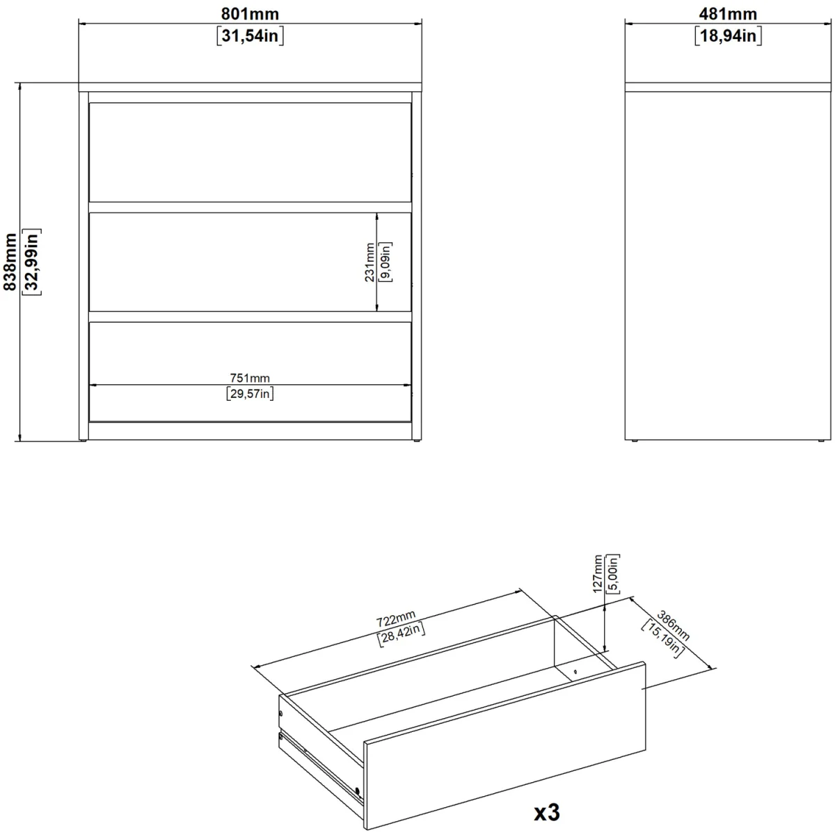 Next Chest 3 Drawers - White – image 10