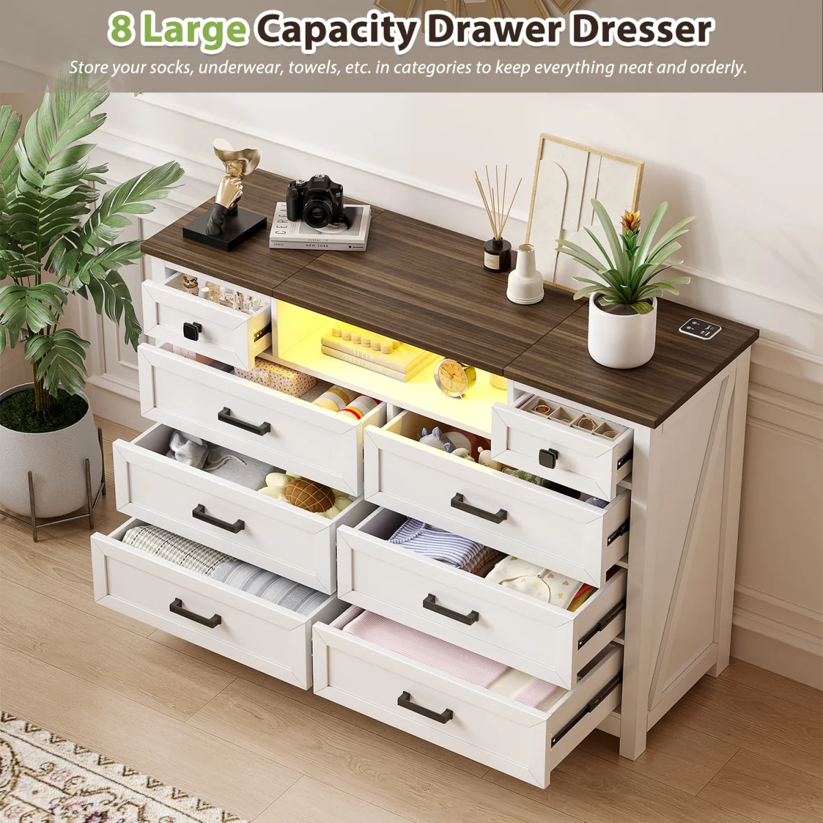 BROTTAR Chest of Drawers with Mirror and LED Lights for Bedroom Living Room - White – image 3