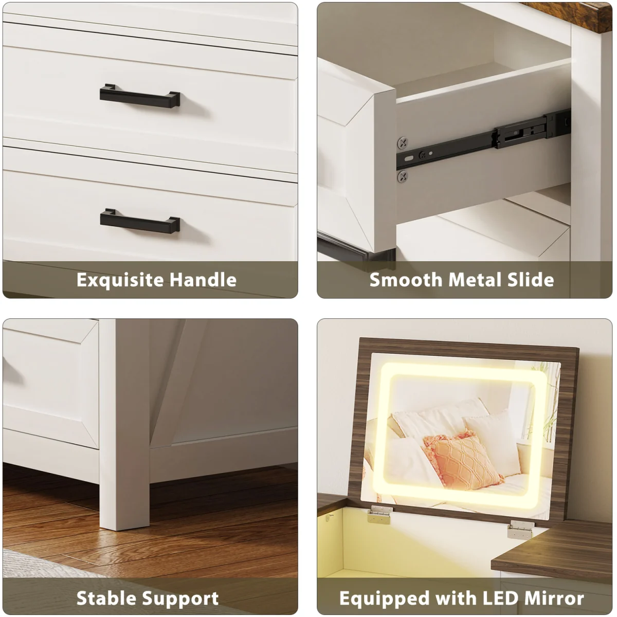 BROTTAR Chest of Drawers with Mirror and LED Lights for Bedroom Living Room - White – image 4
