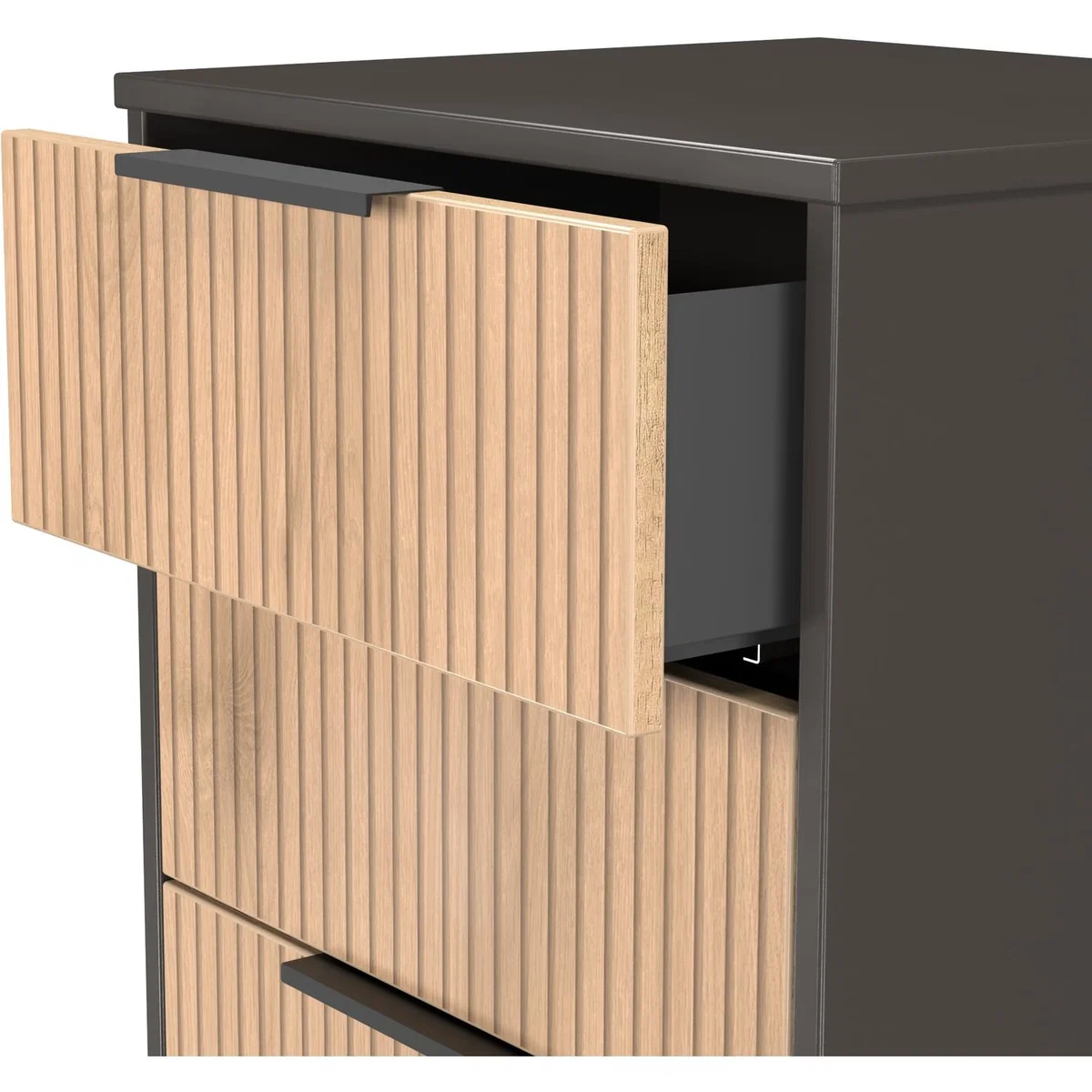 Hong Kong B Ready Assembled 5 Drawer Tallboy - Slatted Effect & Graphite