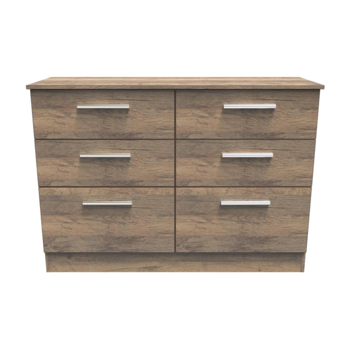 Contrast 6 Drawer Midi Chest in Vintage Oak - Vintage Oak / Vintage Oak