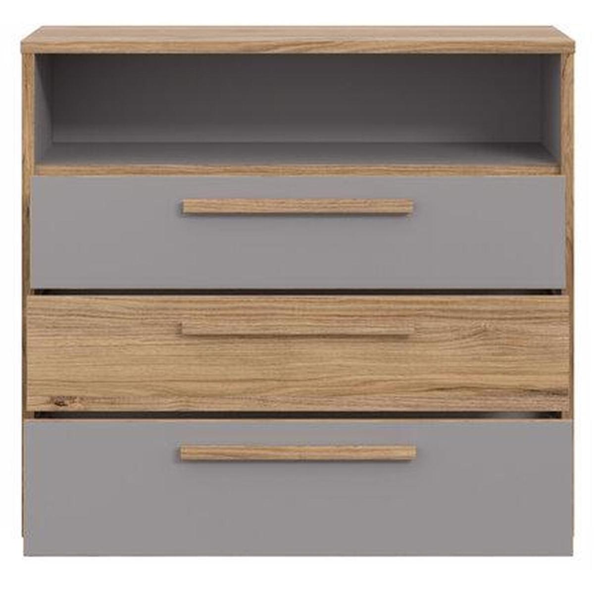 3 Drawer Matt Grey Sonoma Oak Chest Of Drawers With Open Shelf - Grey – image 2