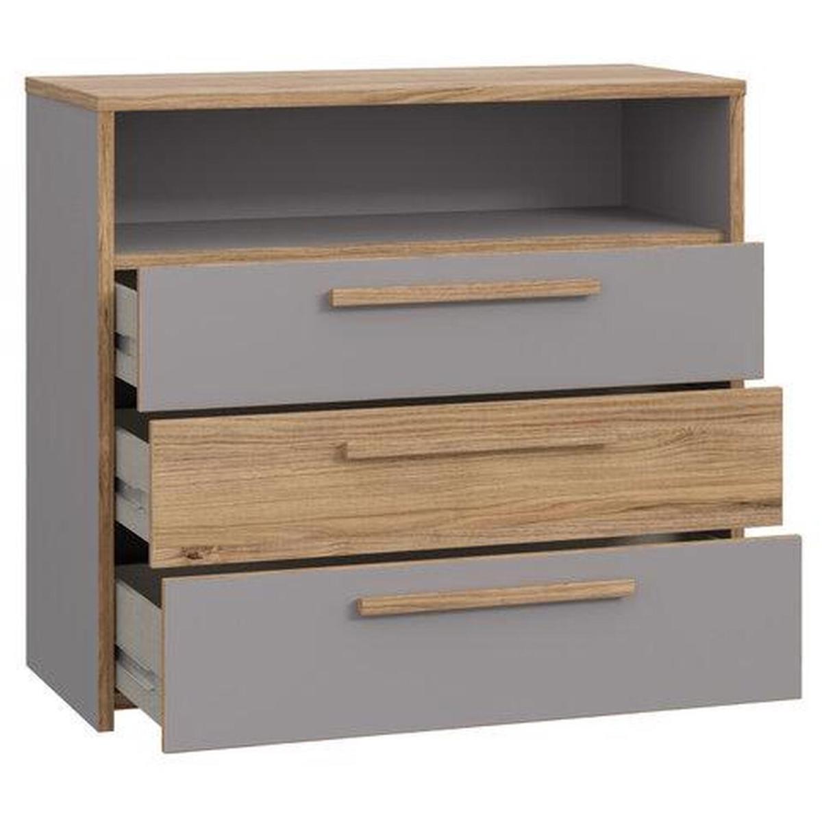 3 Drawer Matt Grey Sonoma Oak Chest Of Drawers With Open Shelf - Grey – image 3