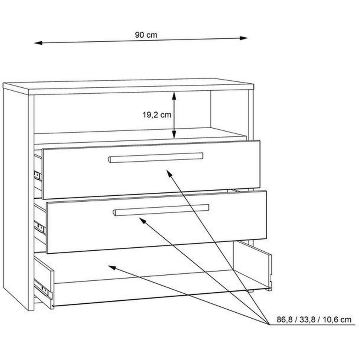 3 Drawer Matt Grey Sonoma Oak Chest Of Drawers With Open Shelf - Grey – image 4