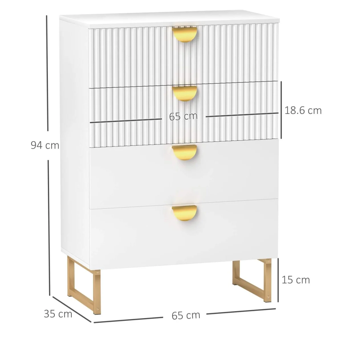 Nimise White 4-Drawer Chest of Drawers - Elegant Ridged Fronts – image 2