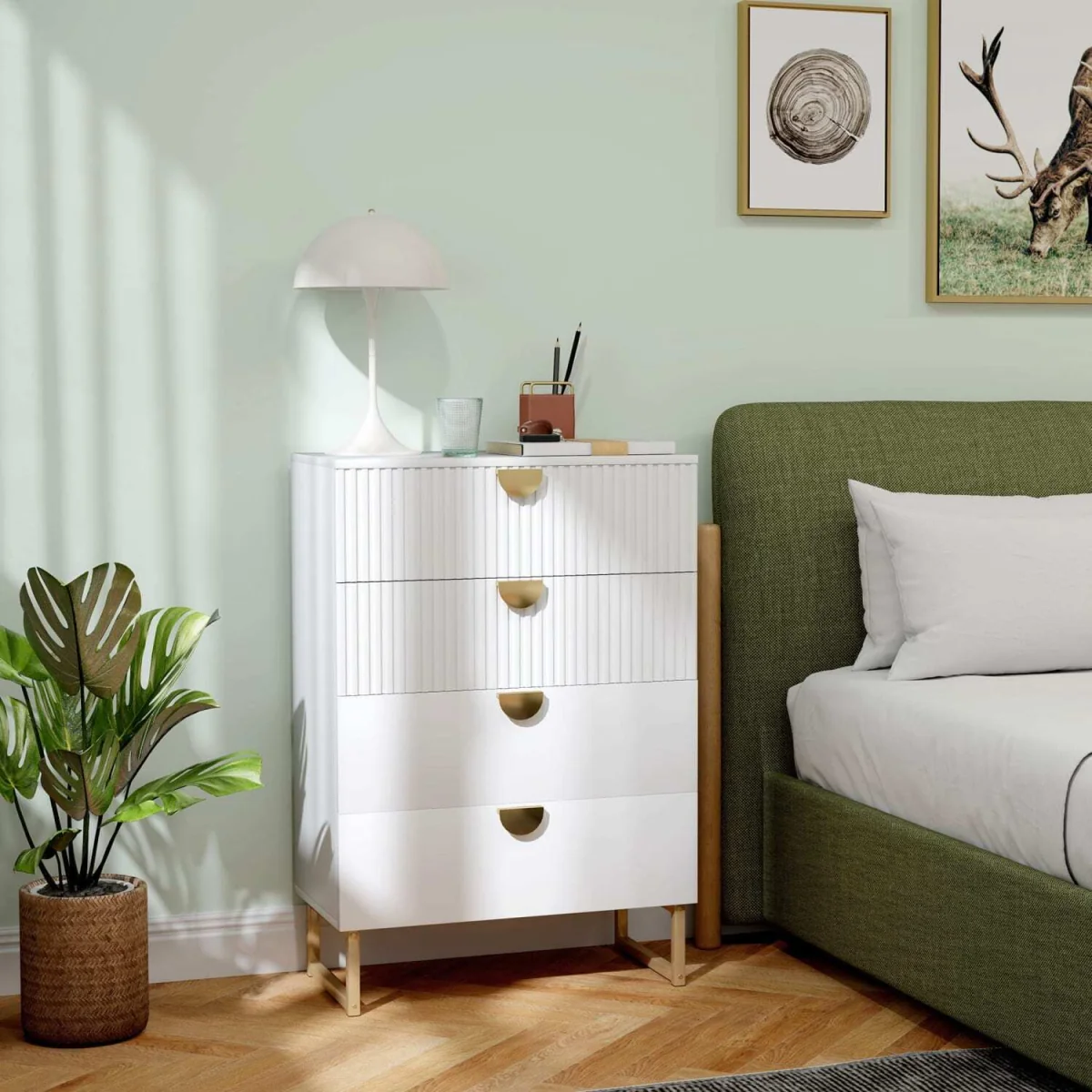 Nimise White 4-Drawer Chest of Drawers - Elegant Ridged Fronts – image 4