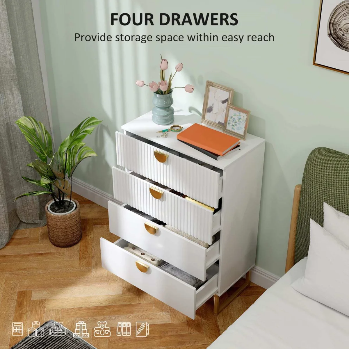 Nimise White 4-Drawer Chest of Drawers - Elegant Ridged Fronts – image 6