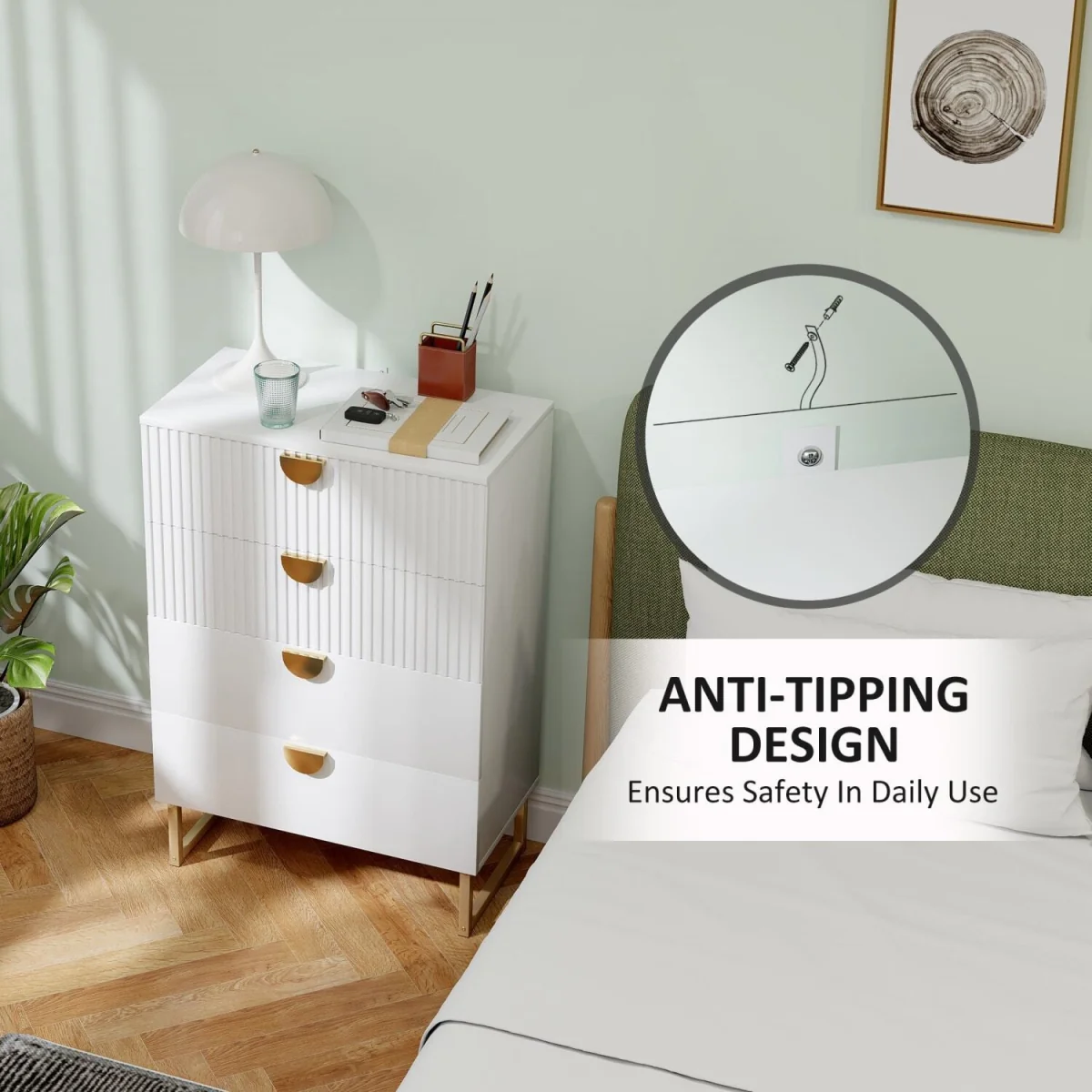 Nimise White 4-Drawer Chest of Drawers - Elegant Ridged Fronts – image 7