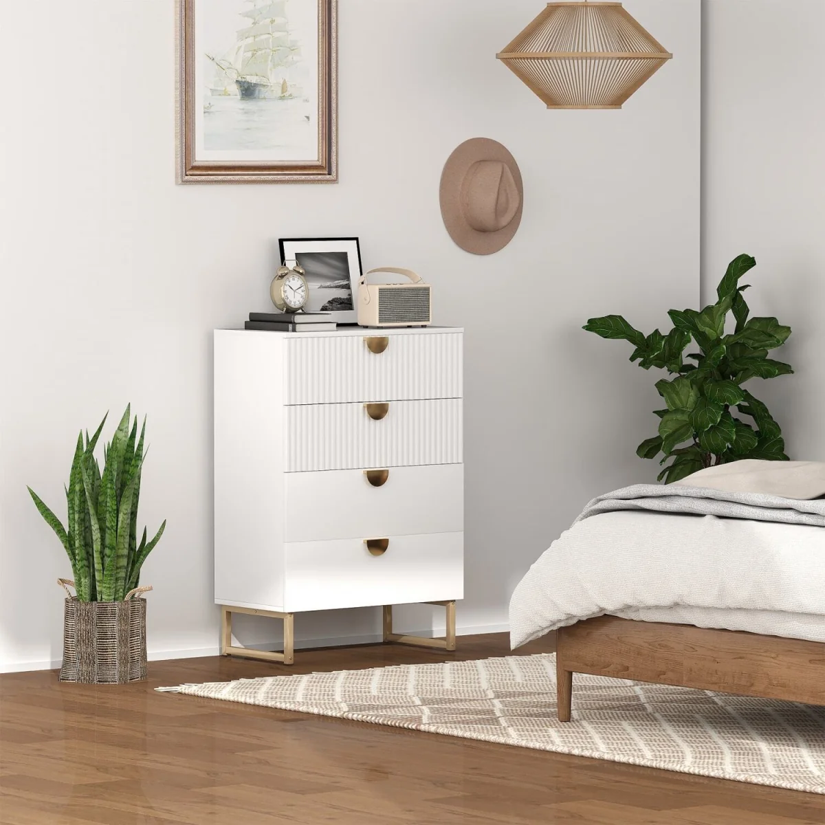 Nimise White 4-Drawer Chest of Drawers - Elegant Ridged Fronts – image 8