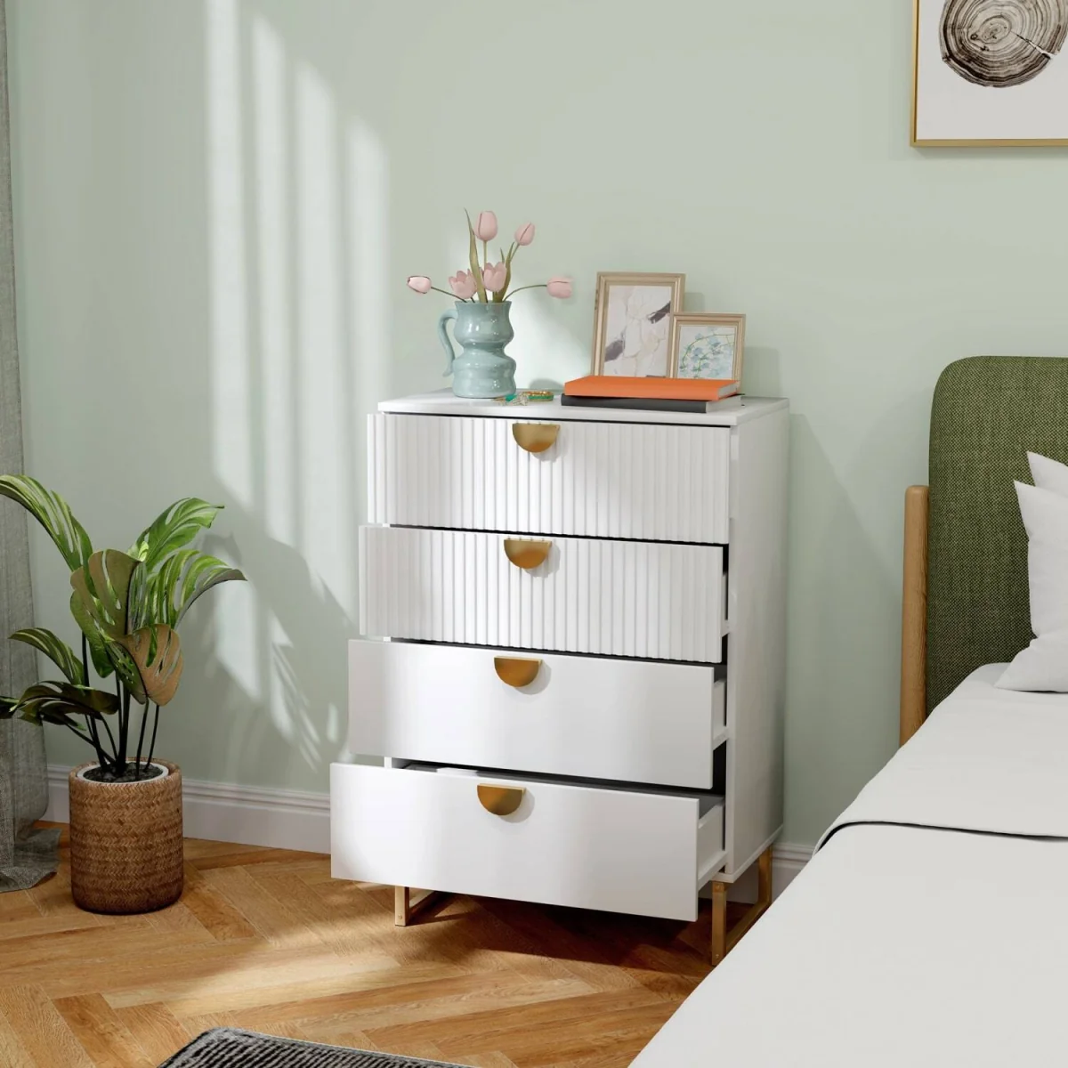 Nimise White 4-Drawer Chest of Drawers - Elegant Ridged Fronts – image 9