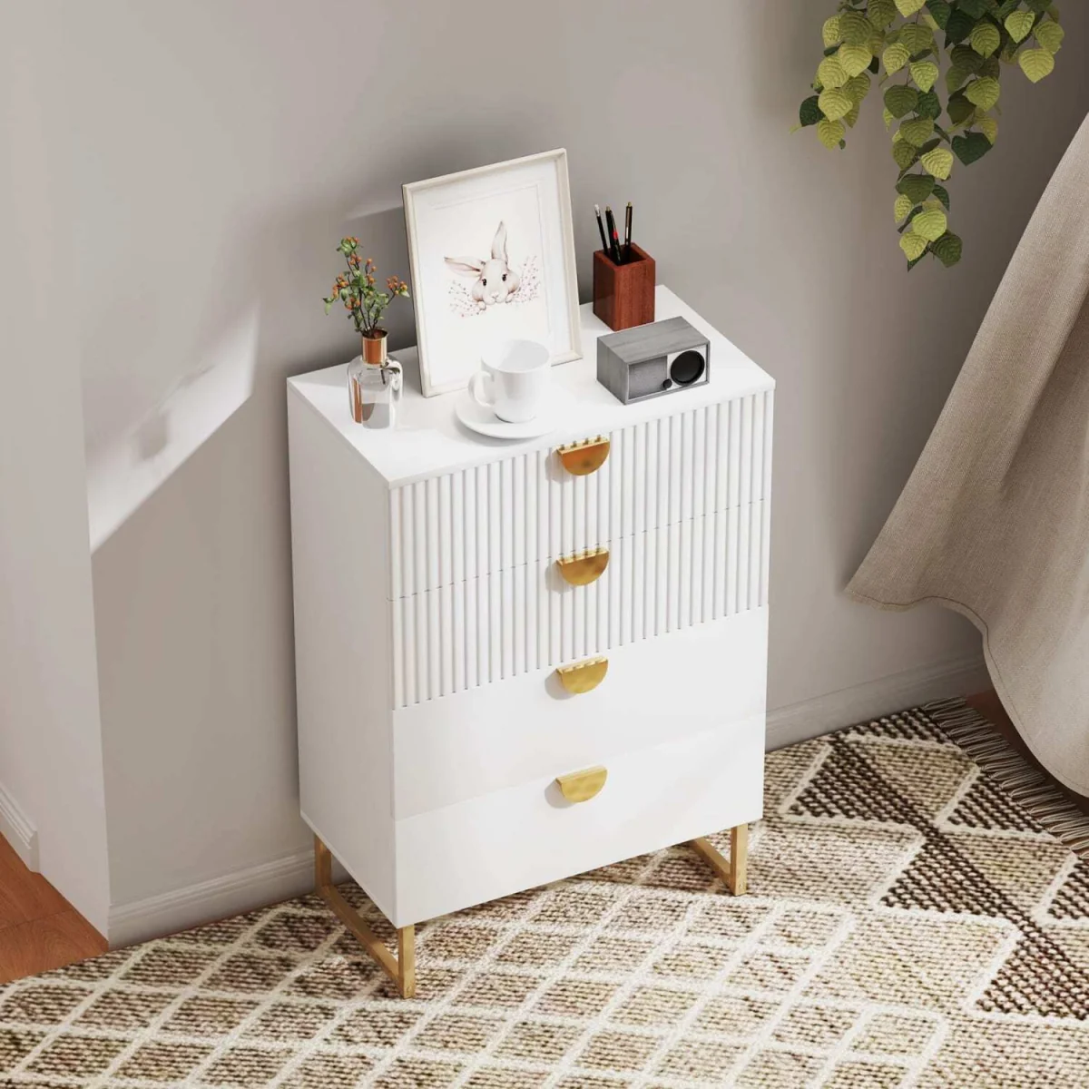 Nimise White 4-Drawer Chest of Drawers - Elegant Ridged Fronts – image 10