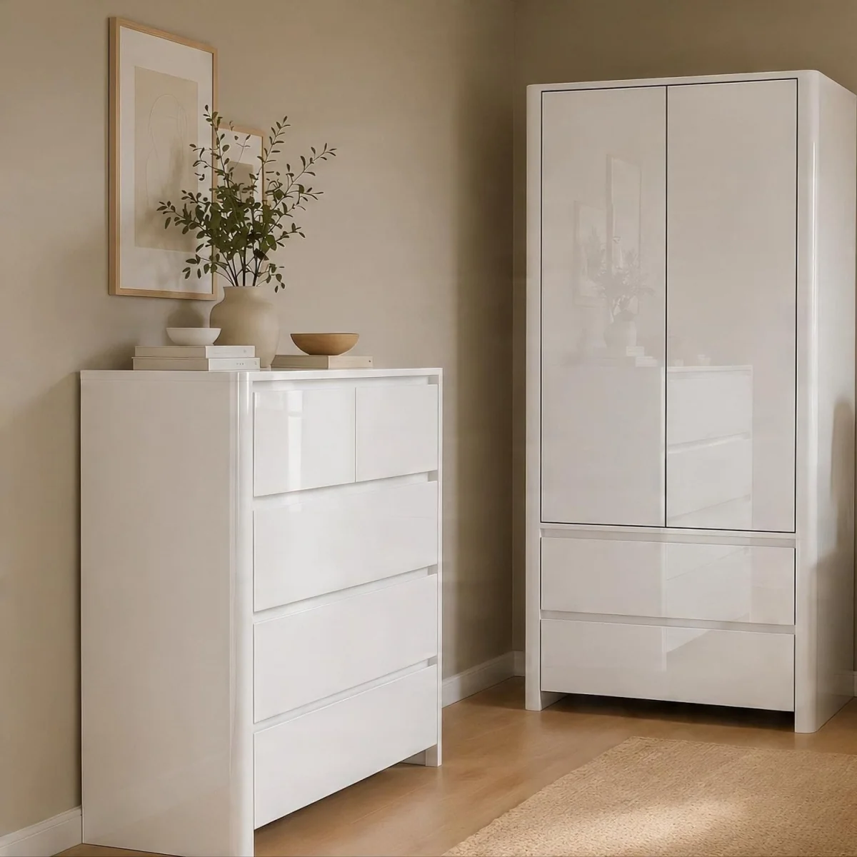 Ardenza White High Gloss 5 Drawer Chest - White & White Gloss – image 2