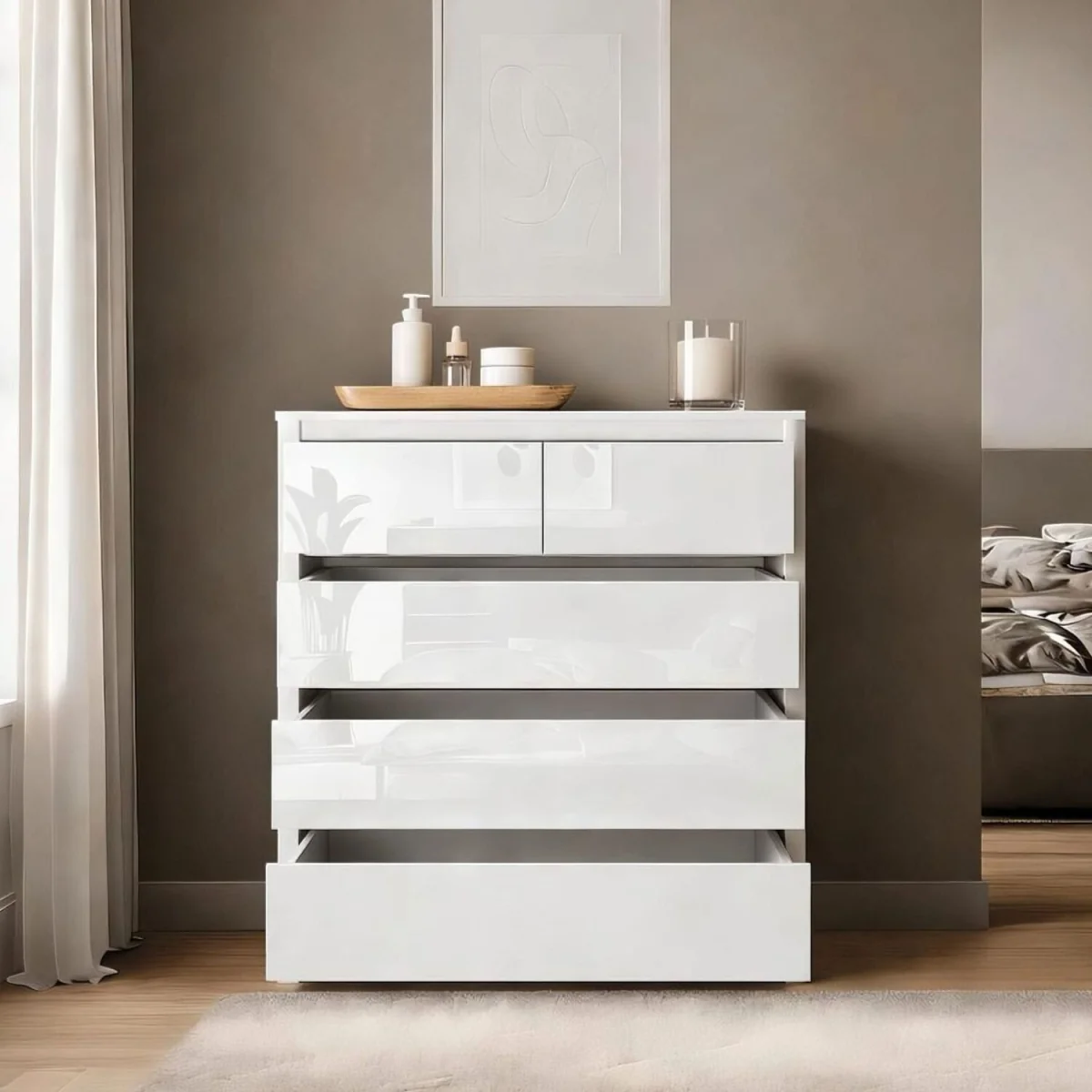 Ardenza White High Gloss 5 Drawer Chest - White & White Gloss – image 5