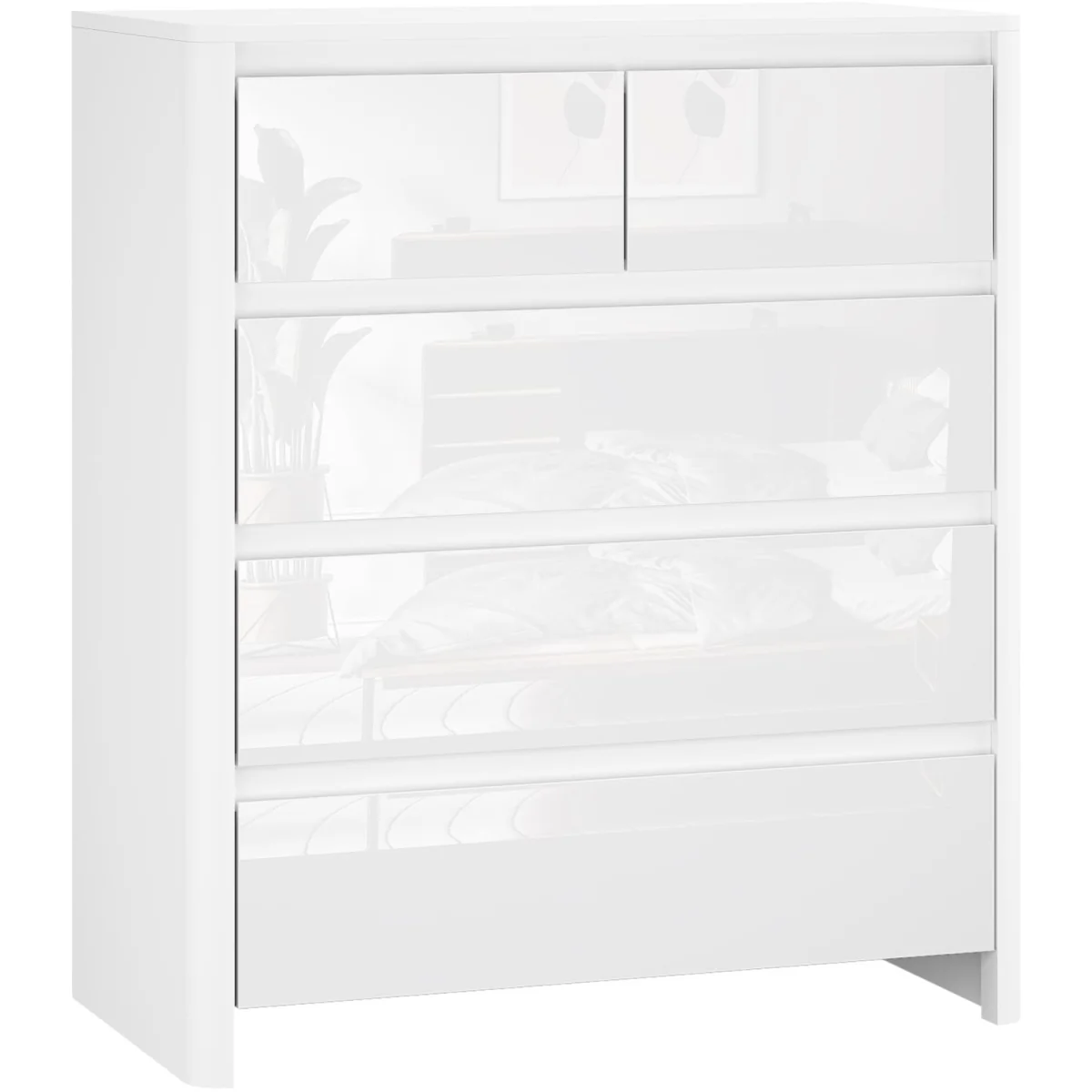 Ardenza White High Gloss 5 Drawer Chest - White & White Gloss – image 7
