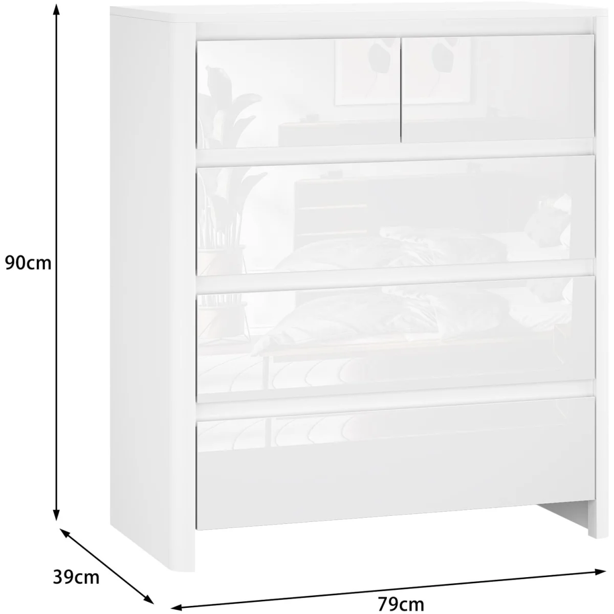 Ardenza White High Gloss 5 Drawer Chest - White & White Gloss – image 8