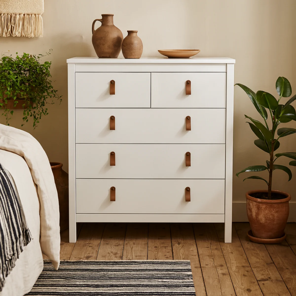 Wyld Haus Wildberry 5-Drawer Matt White Chest with Leather Tab Handles - White – image 4