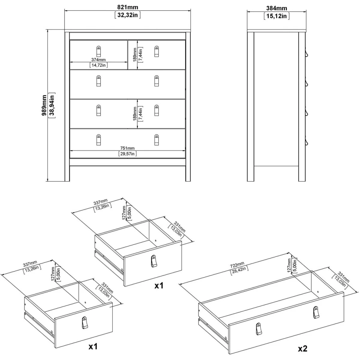Wyld Haus Wildberry 5-Drawer Matt White Chest with Leather Tab Handles - White – image 9