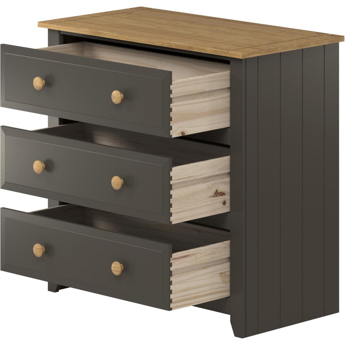 Capri Carbon 3 Drawer Chest  - Carbon Grey & Antique Waxed Pine – image 3