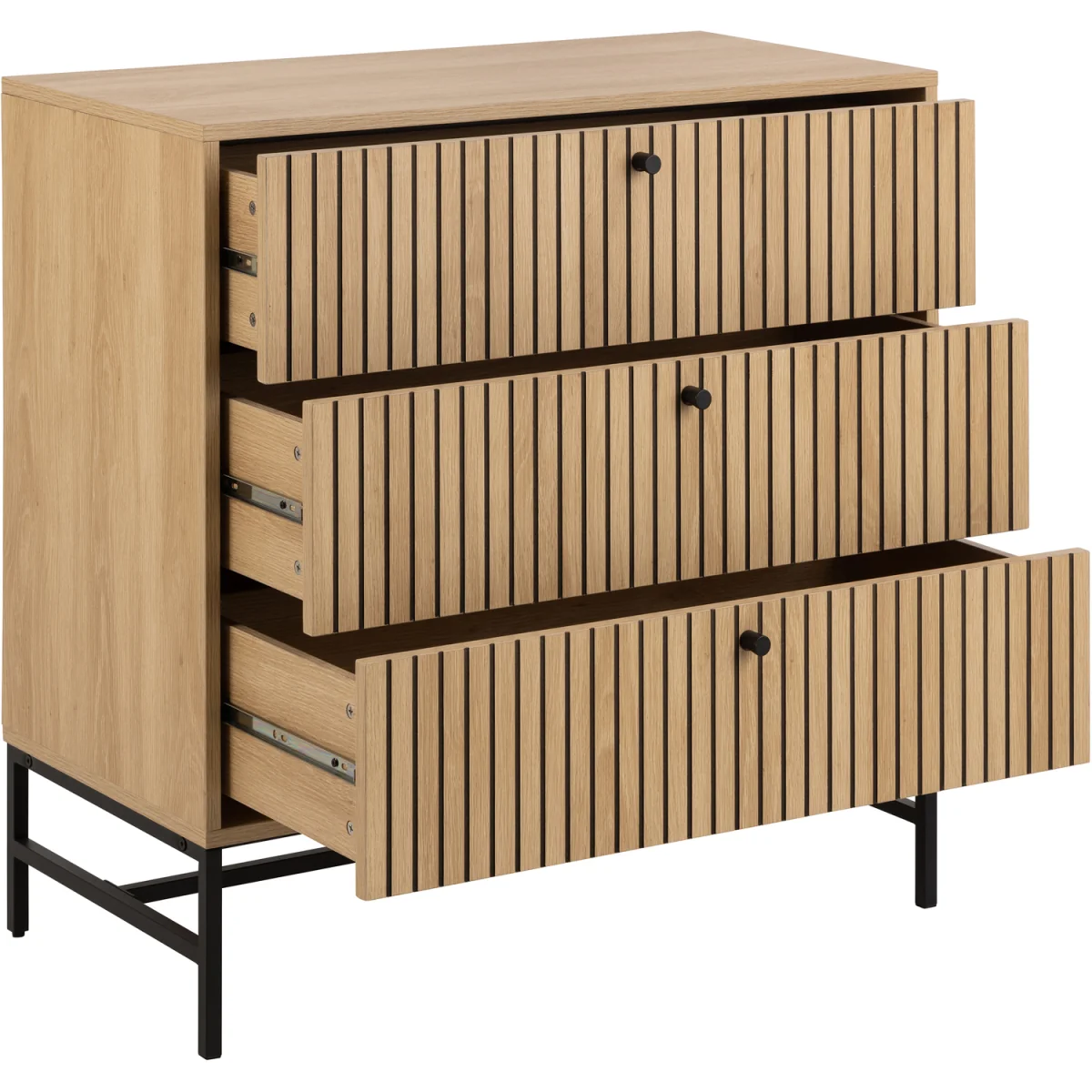 Albany Chest of 3 Drawers in Oak/Black Legs - Oak & Black – image 5