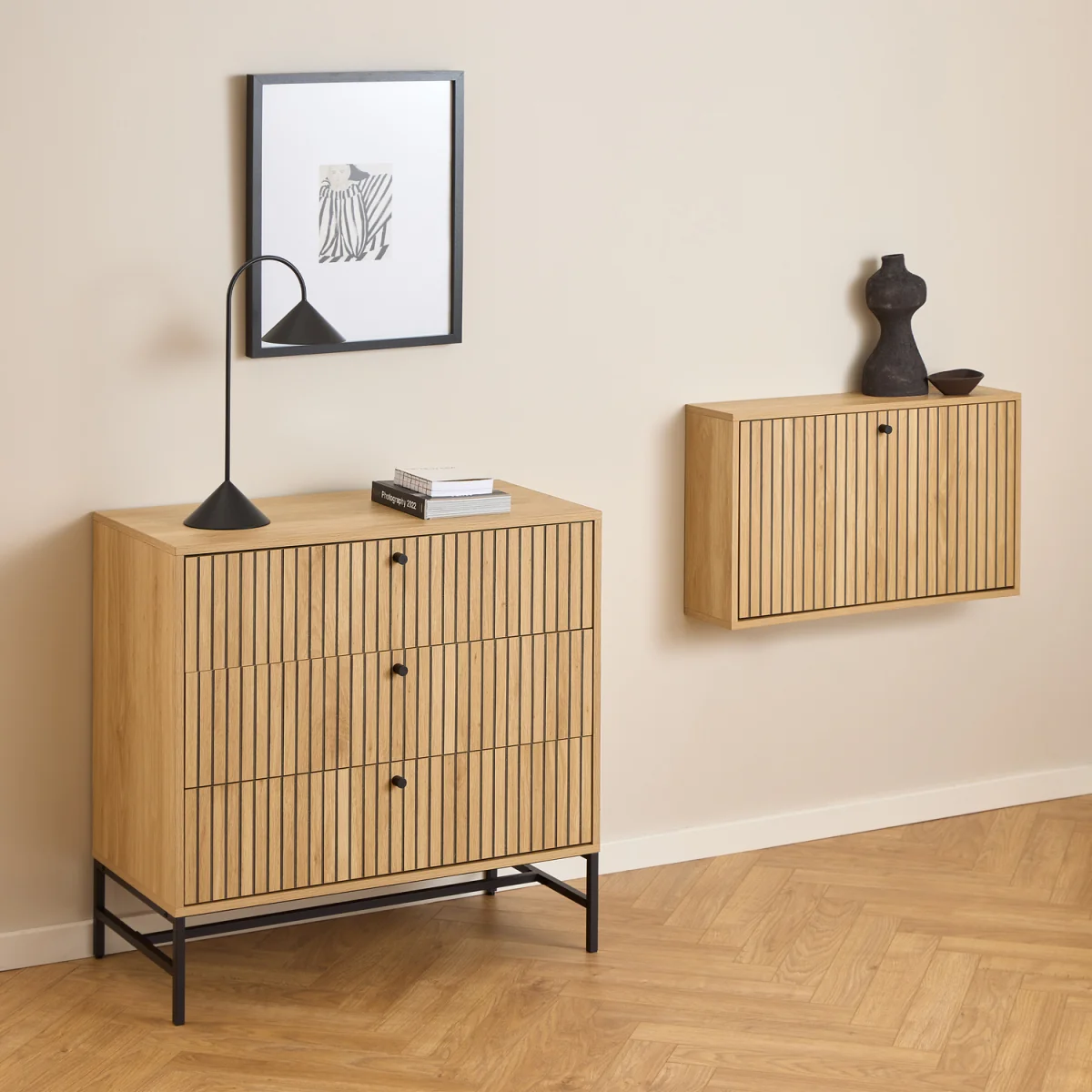 Albany Chest of 3 Drawers in Oak/Black Legs - Oak & Black – image 6