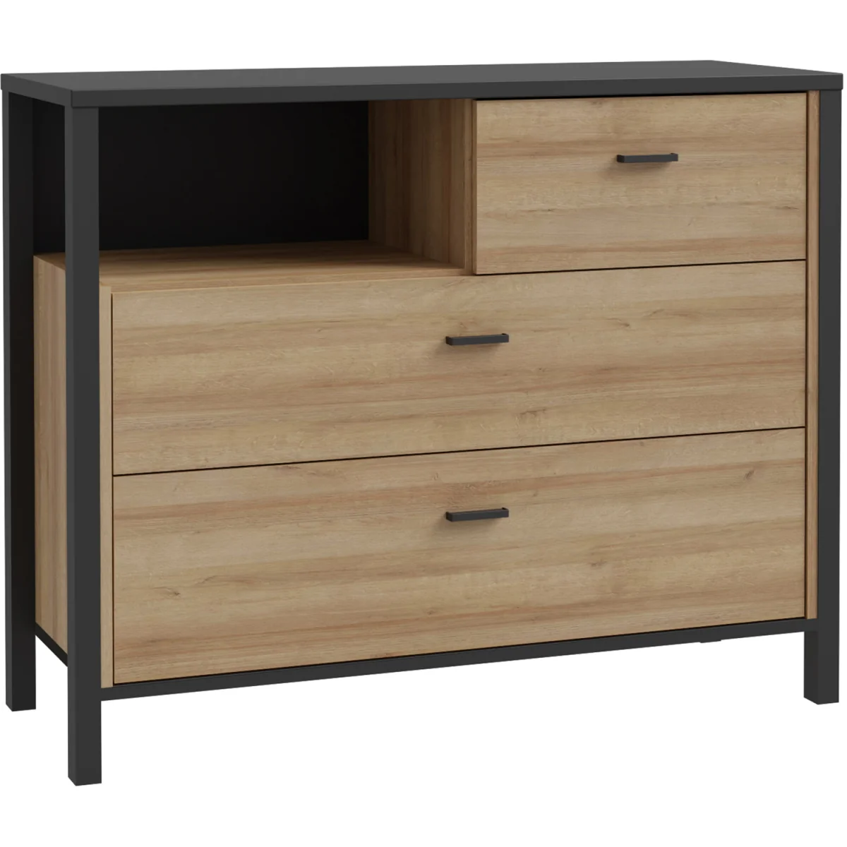 High Rock Chest of 3 Drawers in Matt Black/Riviera Oak - Black & Riviera Oak – image 2