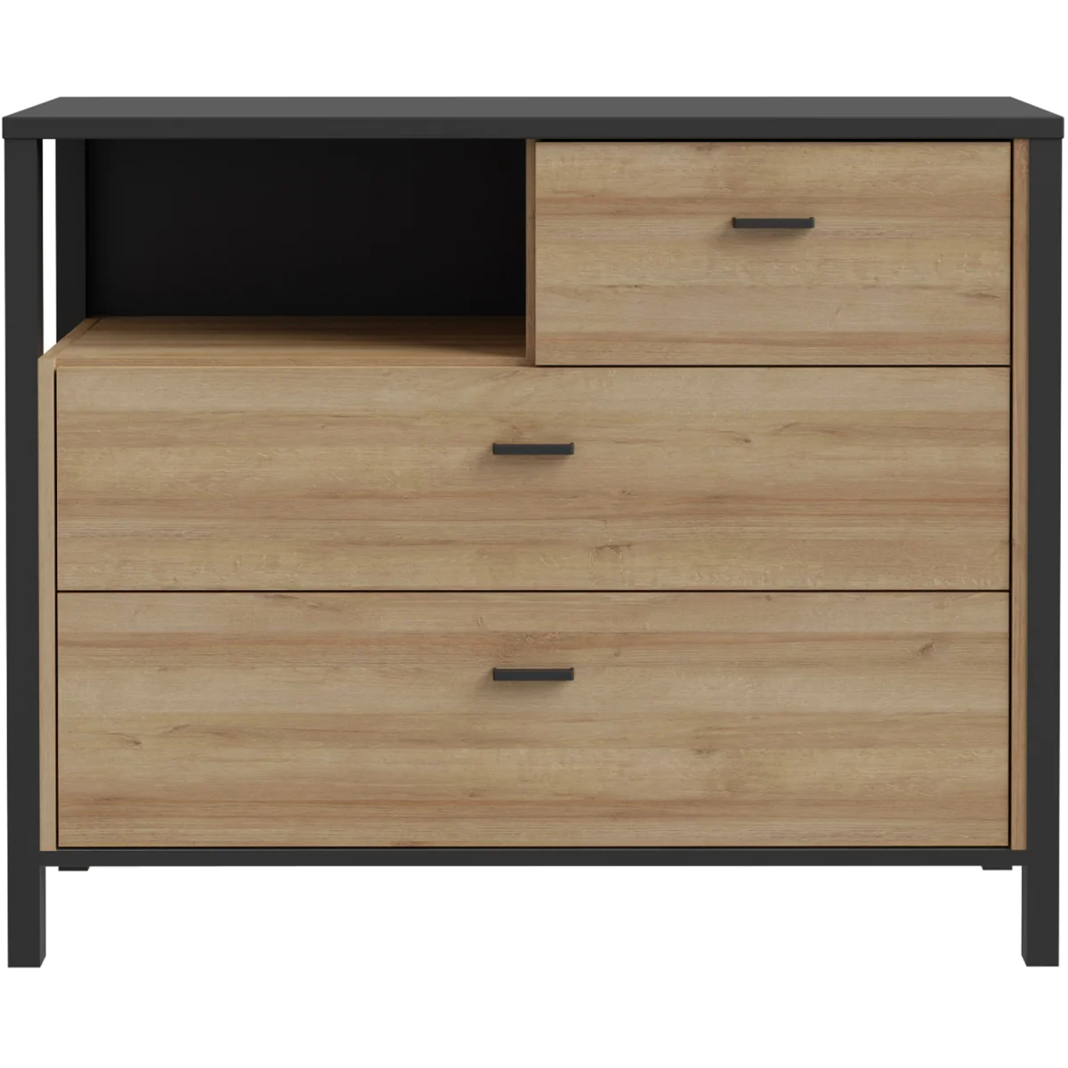 High Rock Chest of 3 Drawers in Matt Black/Riviera Oak - Black & Riviera Oak – image 3