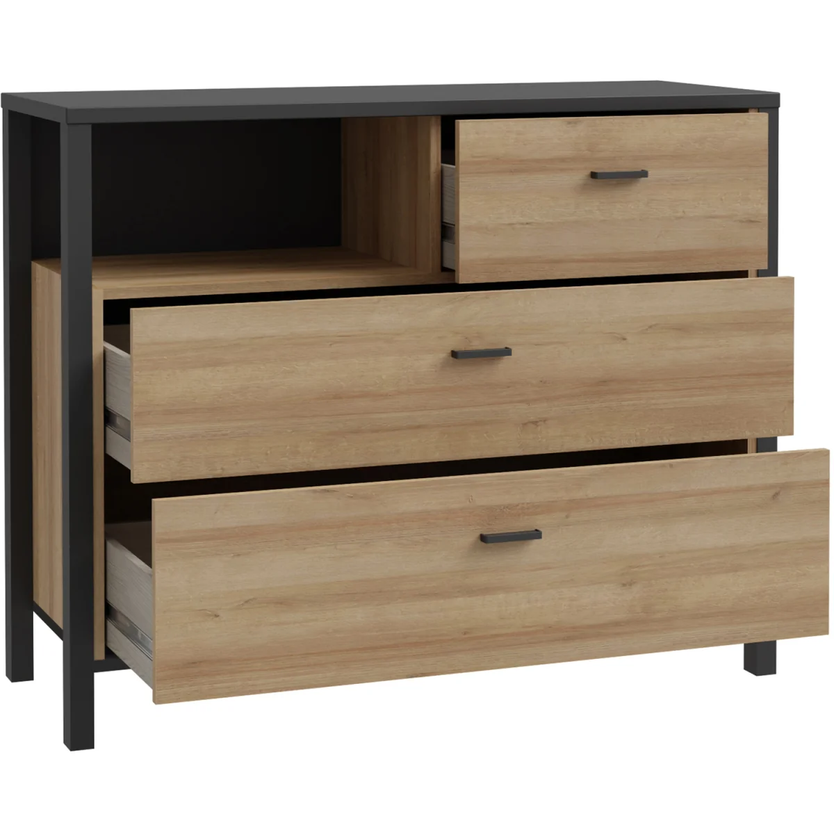 High Rock Chest of 3 Drawers in Matt Black/Riviera Oak - Black & Riviera Oak – image 4