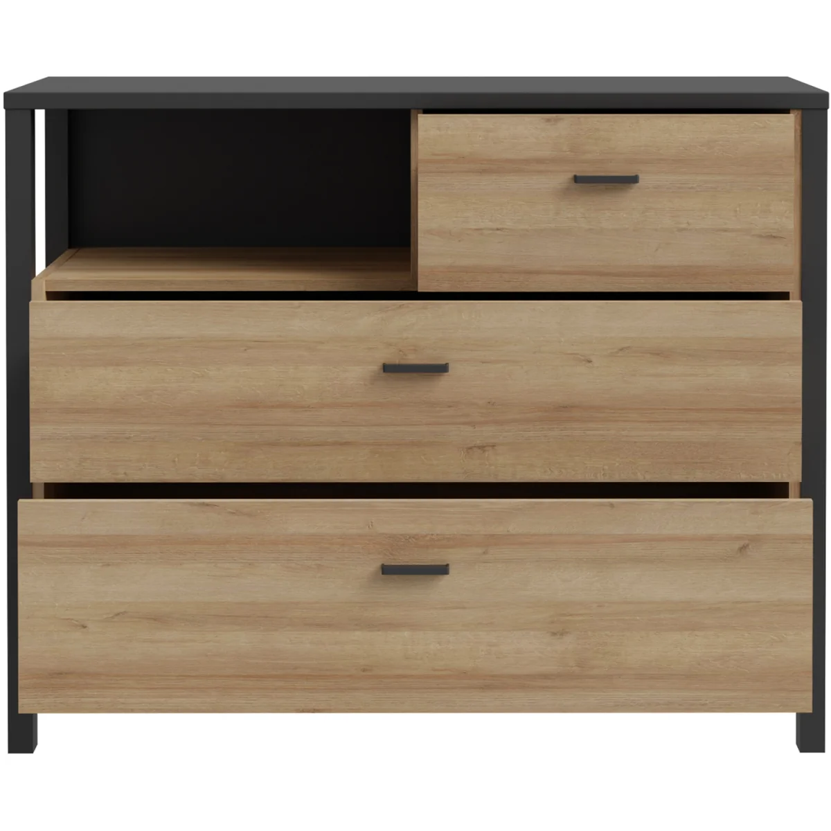 High Rock Chest of 3 Drawers in Matt Black/Riviera Oak - Black & Riviera Oak – image 5
