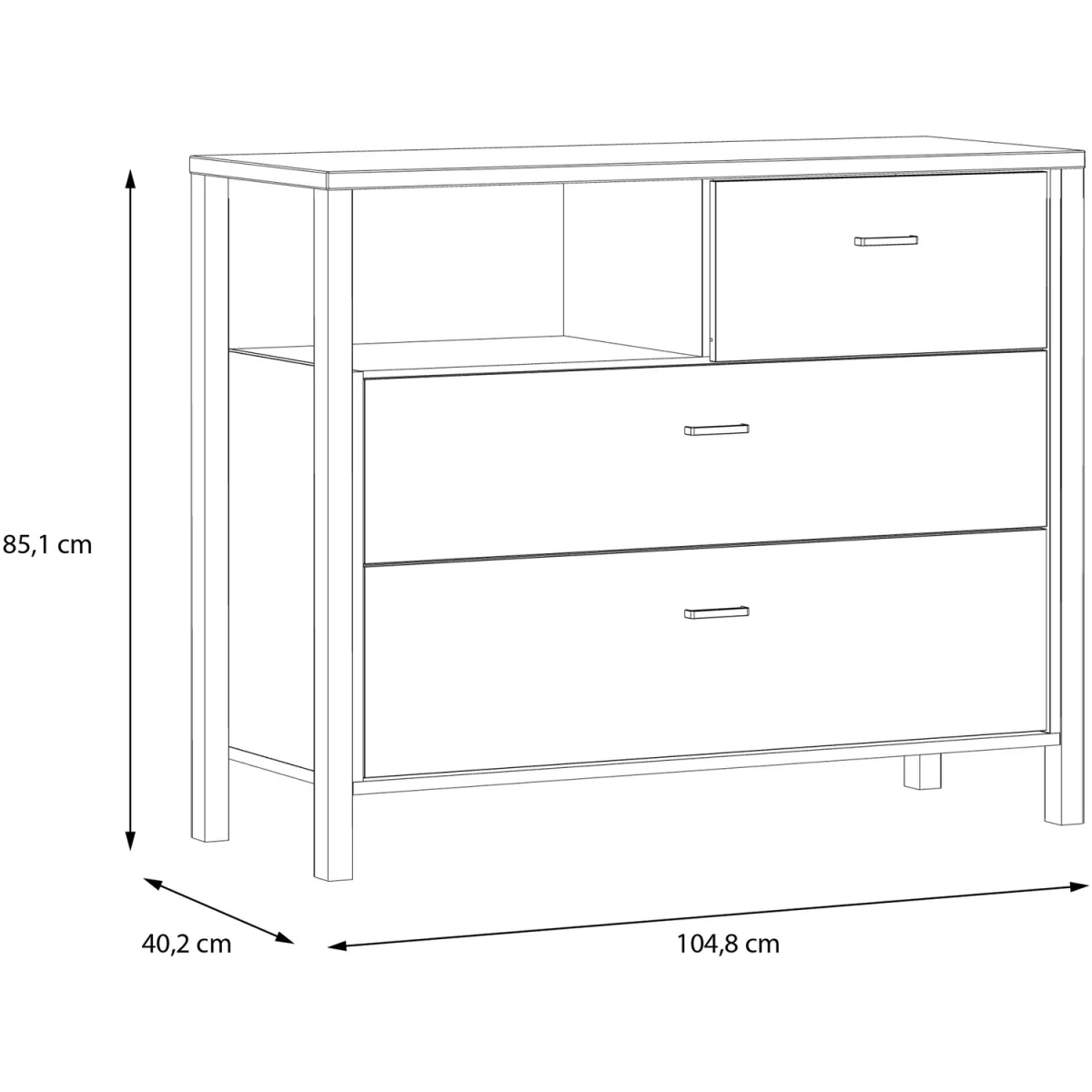 High Rock Chest of 3 Drawers in Matt Black/Riviera Oak - Black & Riviera Oak – image 6