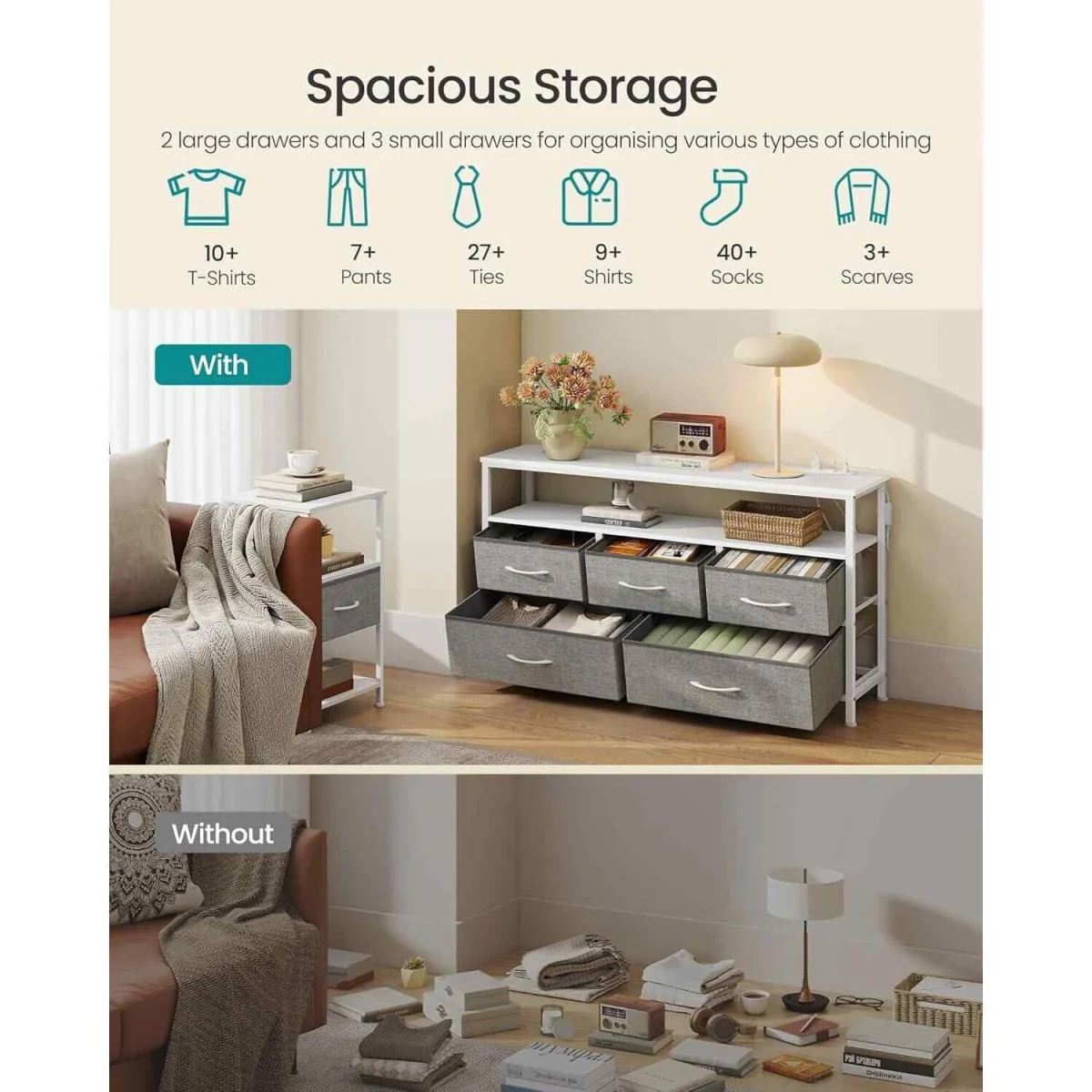 Fabric Chest of Drawers Steel Frame, Grey - Dove Grey – image 5