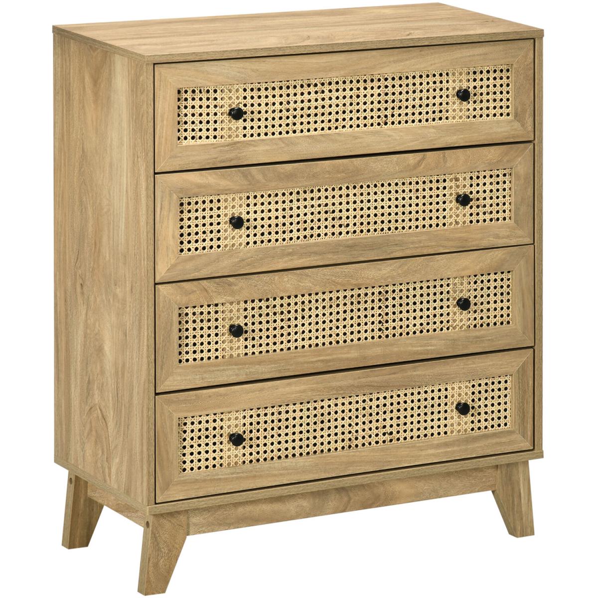 Rattan Chest of Drawers 4-Drawer Dresser Storage Organiser Bedroom - Natural wood finish – image 7