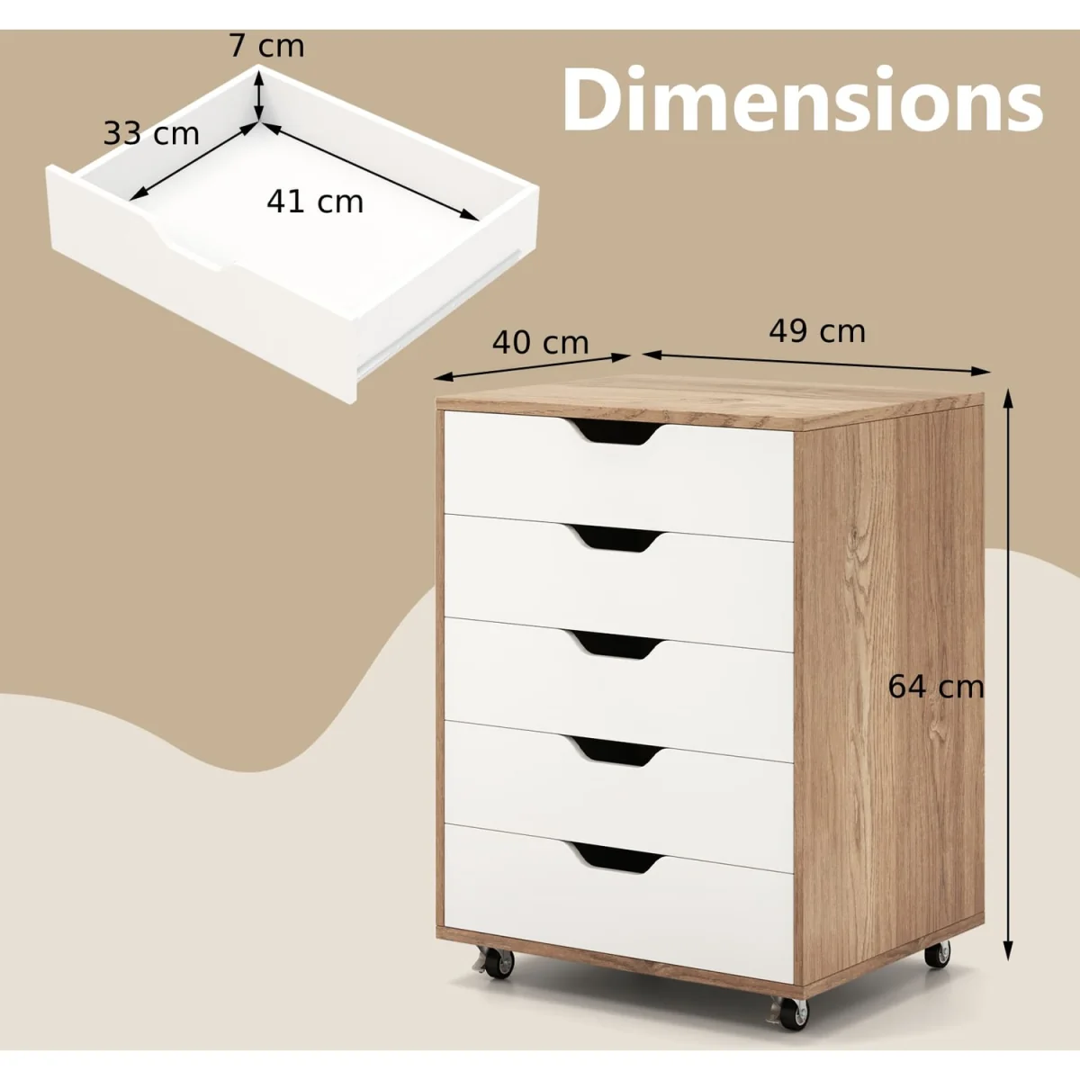 Wheeled Lockable 5-Drawer Dresser – image 2