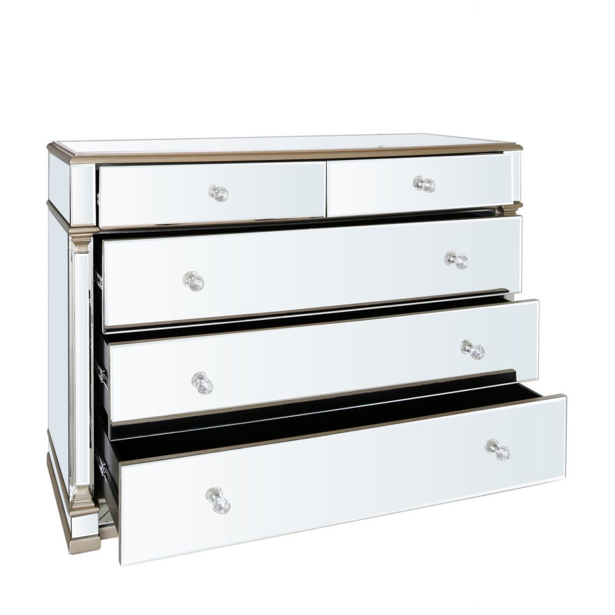 Apollo Champagne Mirrored 5 Drawer Chest of Drawer - Champagne – image 3