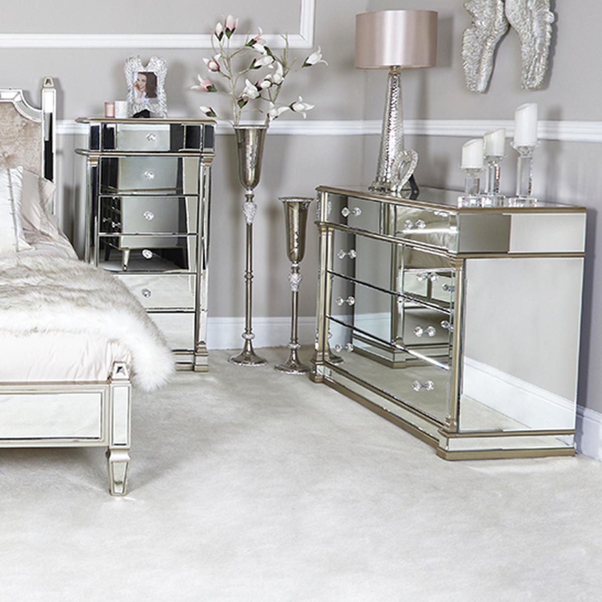 Apollo Champagne Mirrored 5 Drawer Chest of Drawer - Champagne – image 4