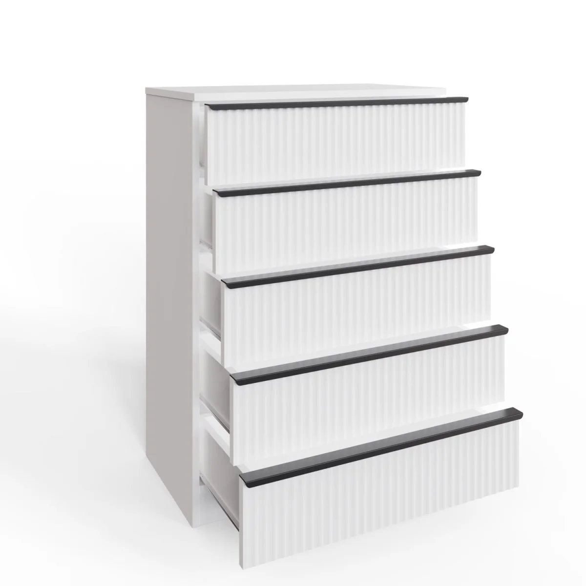 FWStyle Matt White 5 Drawer Chest Scalloped Ripple Finish Modern - Matt White – image 4