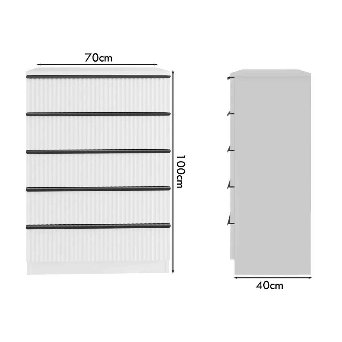 FWStyle Matt White 5 Drawer Chest Scalloped Ripple Finish Modern - Matt White – image 6